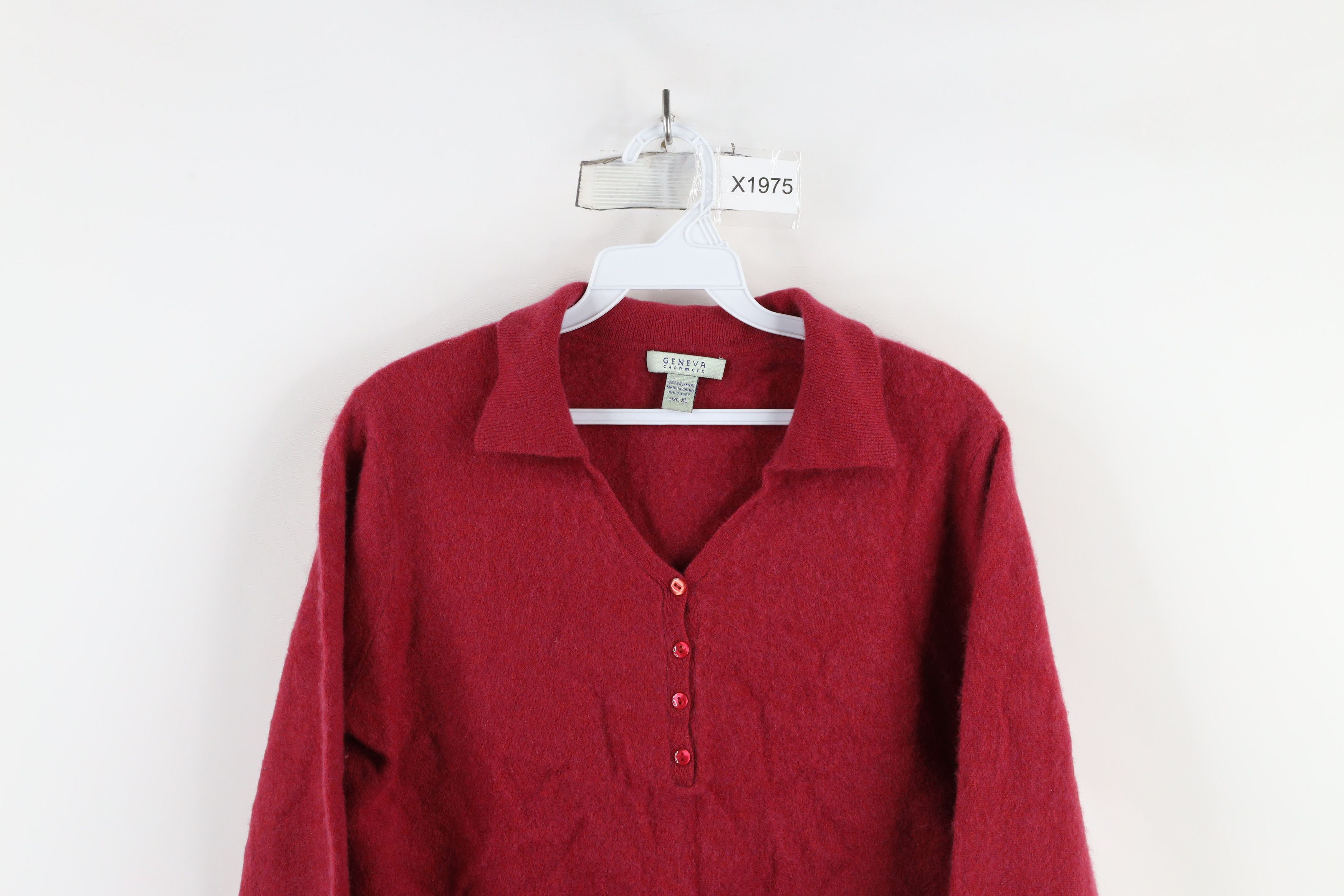 Vintage Vintage Streetwear Soft Cashmere Knit Collared Sweater Red Size XL / US 12-14 / IT 48-50 - 2 Thumbnail