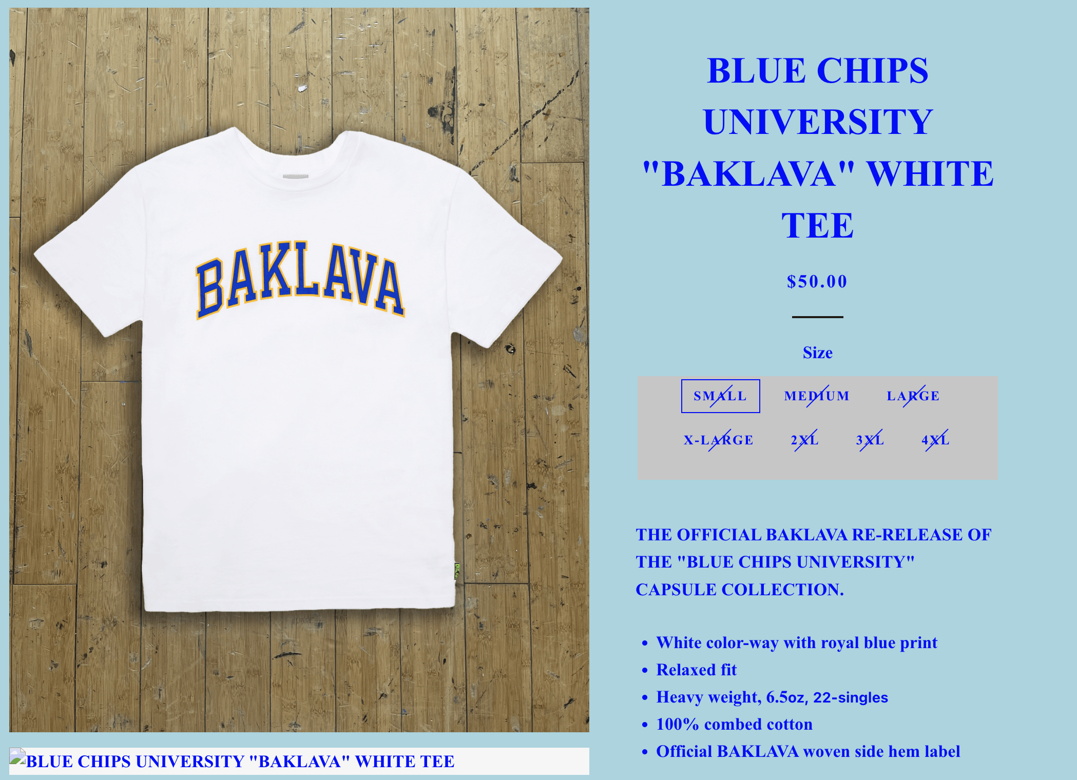 Action Bronson Blue Chips University "BAKLAVA" White Tee - BCU Capsule M Size US M / EU 48-50 / 2 - 4 Thumbnail