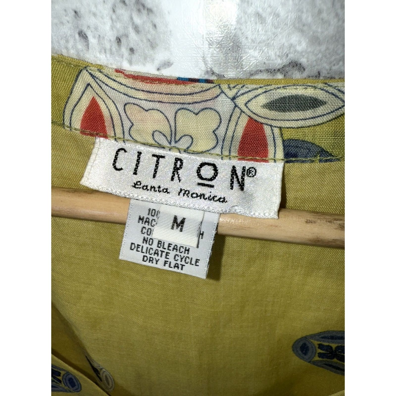 Vintage VINTAGE Citron Santa Monica Yellow Asian Print 100% Linen Vneck Dress Womens M Size M / US 6-8 / IT 42-44 - 2 Thumbnail