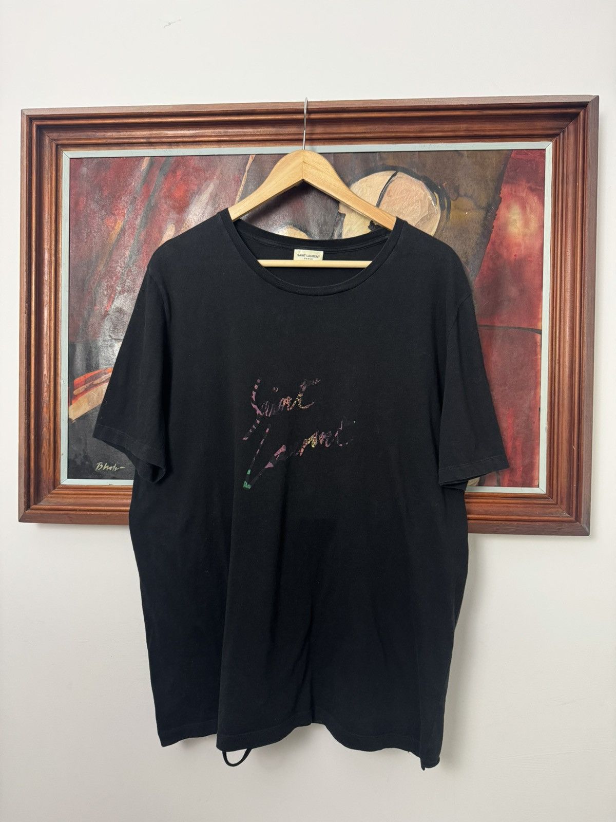 SS19 Saint Laurent Scribe Logo Animal Print Black Tee Rare