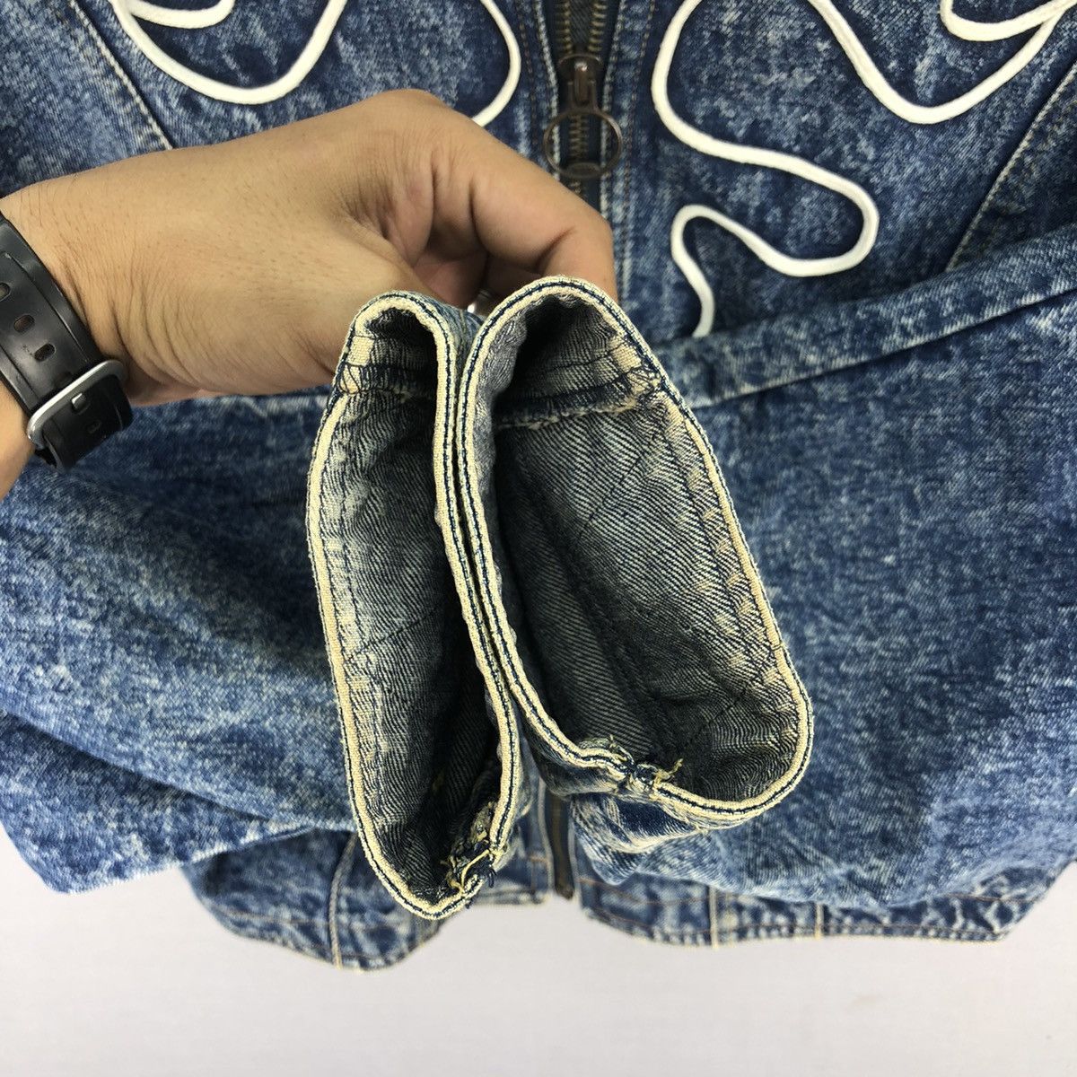 Japanese Brand Vintage Abiation Club Laces Baggy Denim Jacket Size S / US 4 / IT 40 - 7 Thumbnail