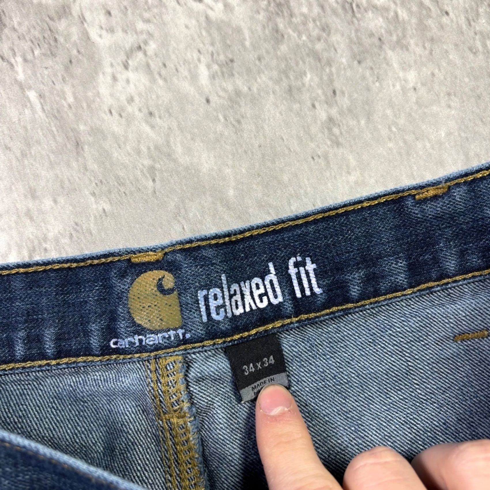 Carhartt Carhartt Jeans Mens 32x30 Relaxed Fit Carpenter Blue Denim Distressed 5-Pocket Hem Work Mens Clothing Jeans Size US 32 / EU 48 - 6 Thumbnail