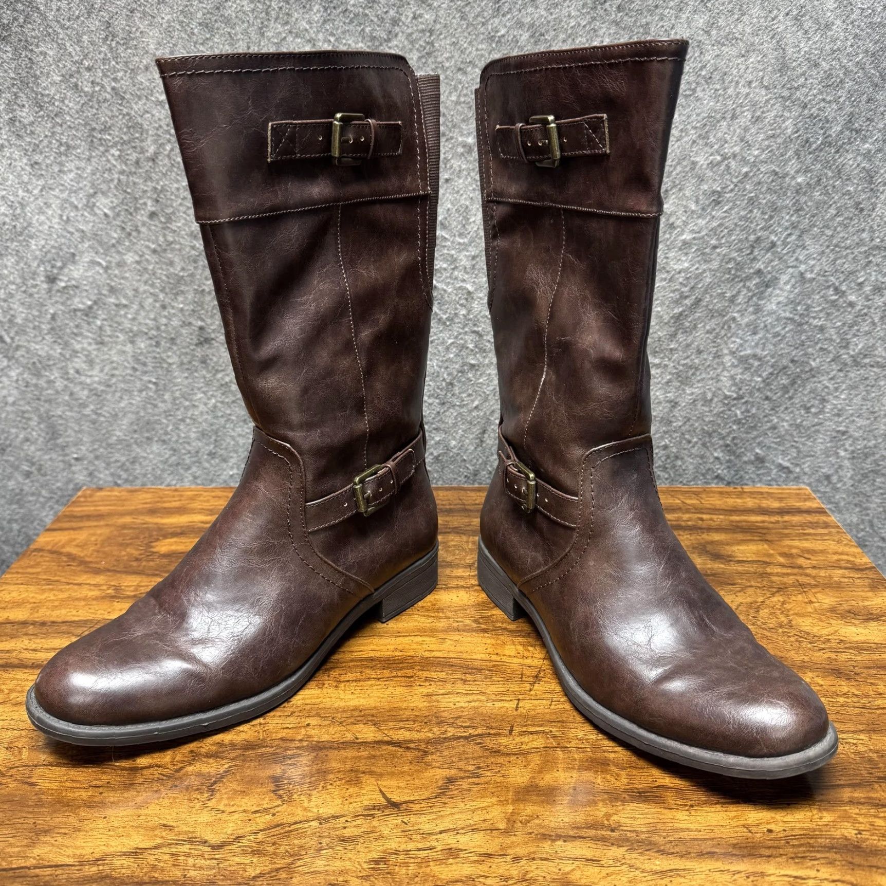 Vintage Wear Ever Boots Womens 8 Brown Knee High Riding Buckle Zip Flat Faux Leather Size US 8 / IT 38 - 2 Thumbnail