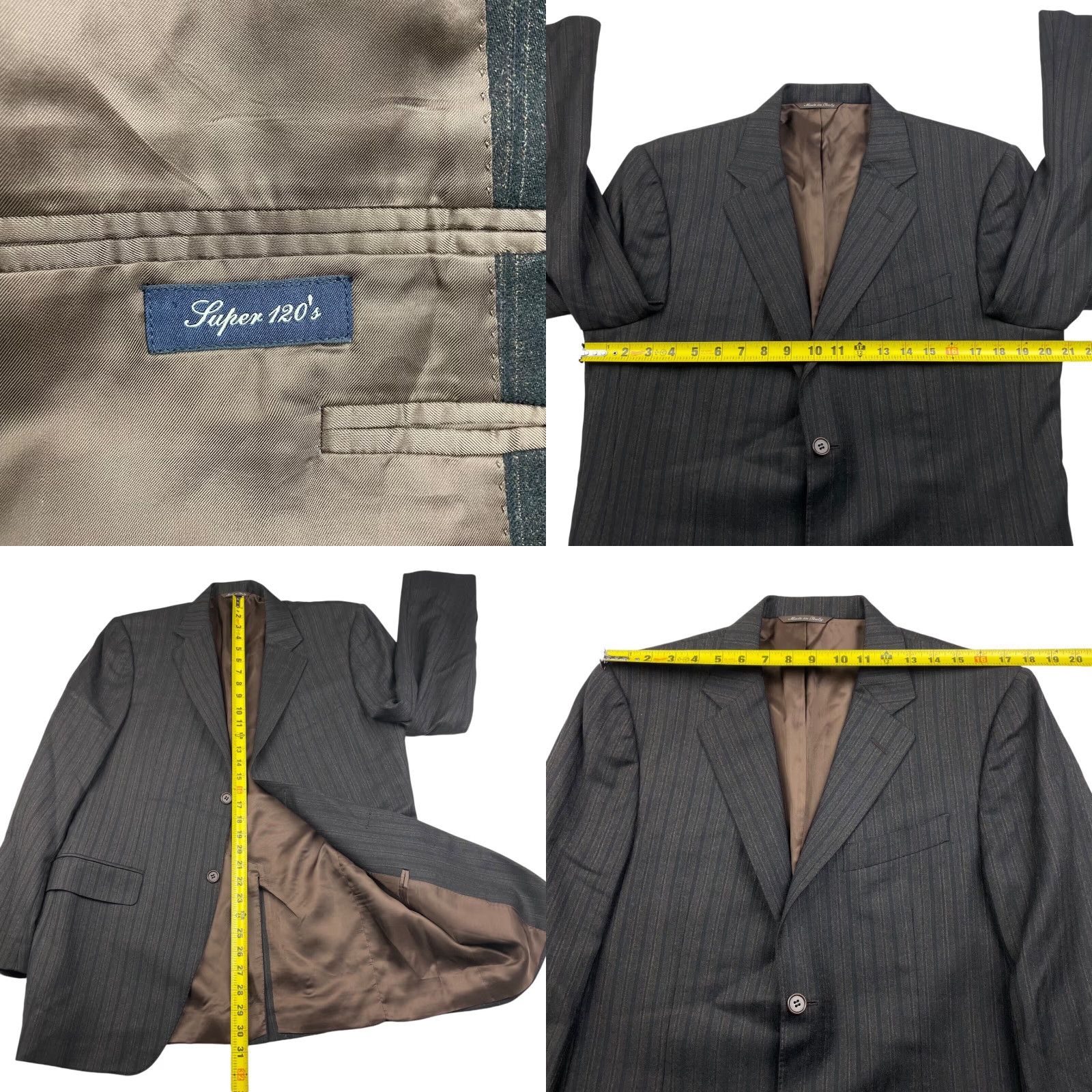 Canali Canali Blazer Men 2-Button Wool Flannel Black Brown Stripe Italy 40R Regular Notch Lapel Brown Wool 100% Wool Single-Breasted Chest 40 Size 44R - 8 Thumbnail