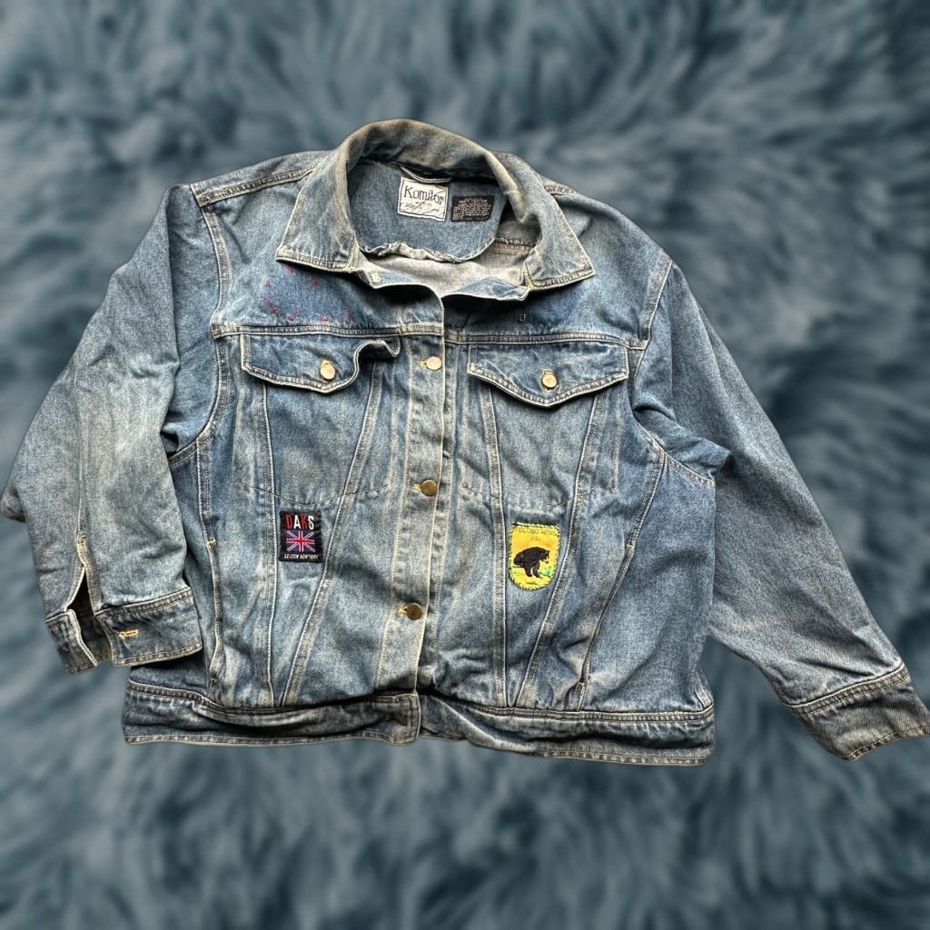 DAKS VINTAGE Komitor Denim Trucker Jacket Womens XL 90s Patchwork Patches Denim Jacket Casual Women XL Blue Size XL / US 12-14 / IT 48-50 - 1 Thumbnail