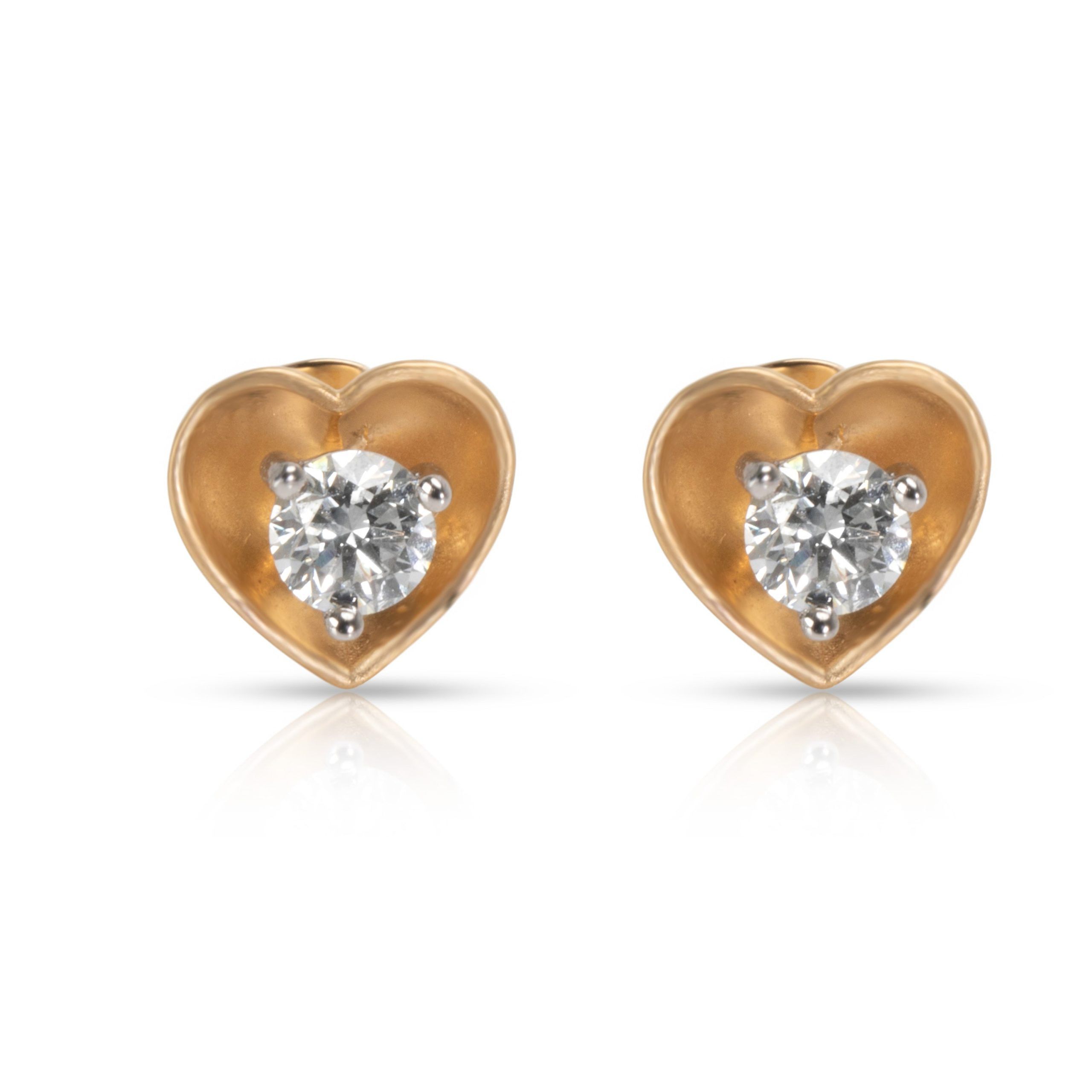image of Heart Profile Diamond Stud Earrings In 18K Yellow Gold 0.6 Ctw, Women's