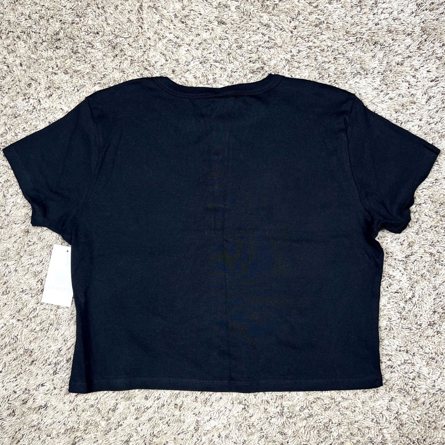 Vintage La Luna Christmas Crop Top T-Shirt Womens Large Embroidered Ginger Bread Cotton Black Short Sleeve Henley 100% Cotton Crew Neck Cropped Size L / US 10 / IT 46 - 3 Thumbnail