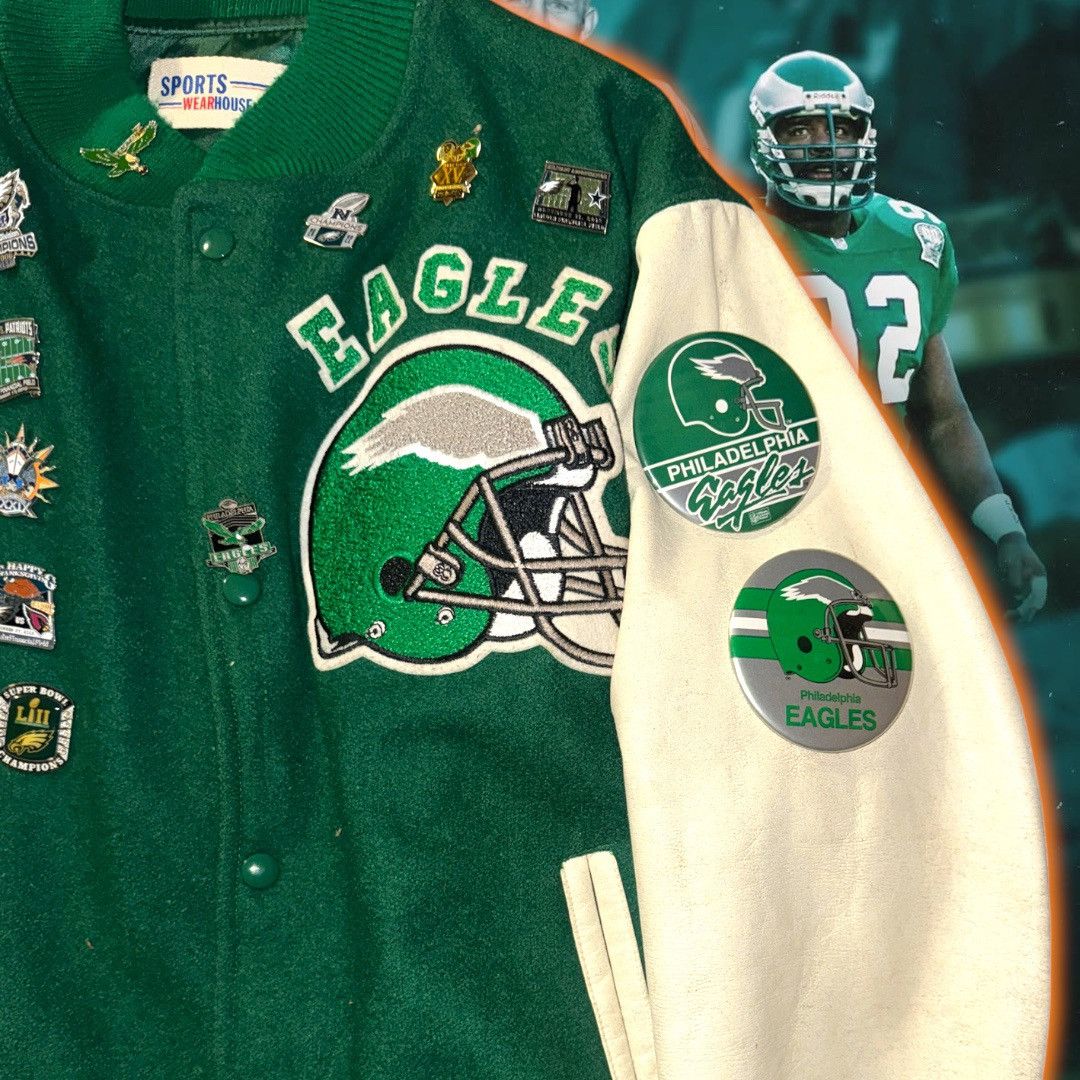 NFL 💎 ViNTaGe 💎 PHiLaDeLPHiA EaGLeS 🦅 LeTTerMan JaCKeT🧥 Size US L / EU 52-54 / 3 - 9 Thumbnail