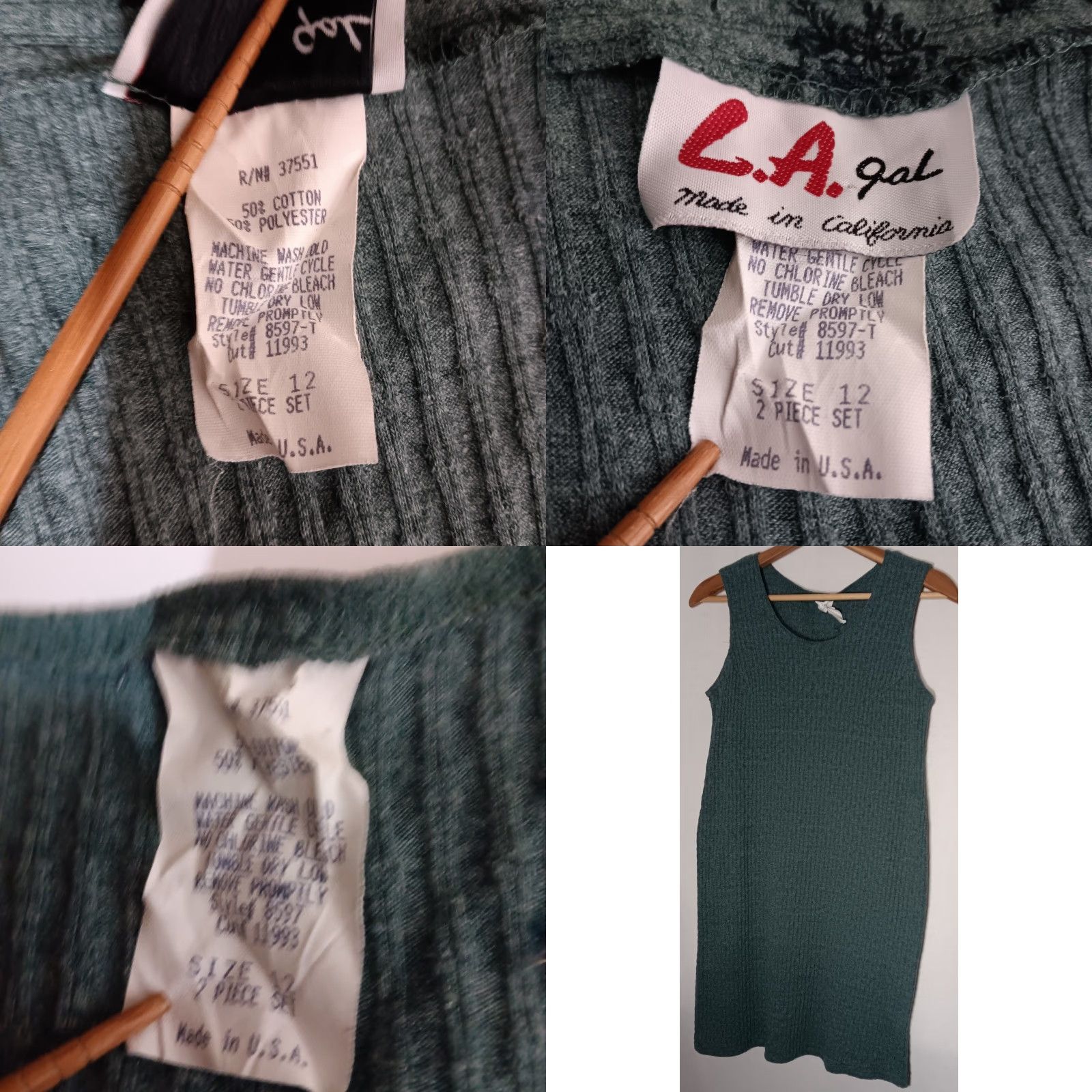 Vintage VINTAGE Pink Rose LA Gal Dress 2 Piece Set Women 12 Green Blue Floral Ribbed Knit Button Cardigan Tank Dress Winter Fall Spring Size XL / US 12-14 / IT 48-50 - 8 Thumbnail