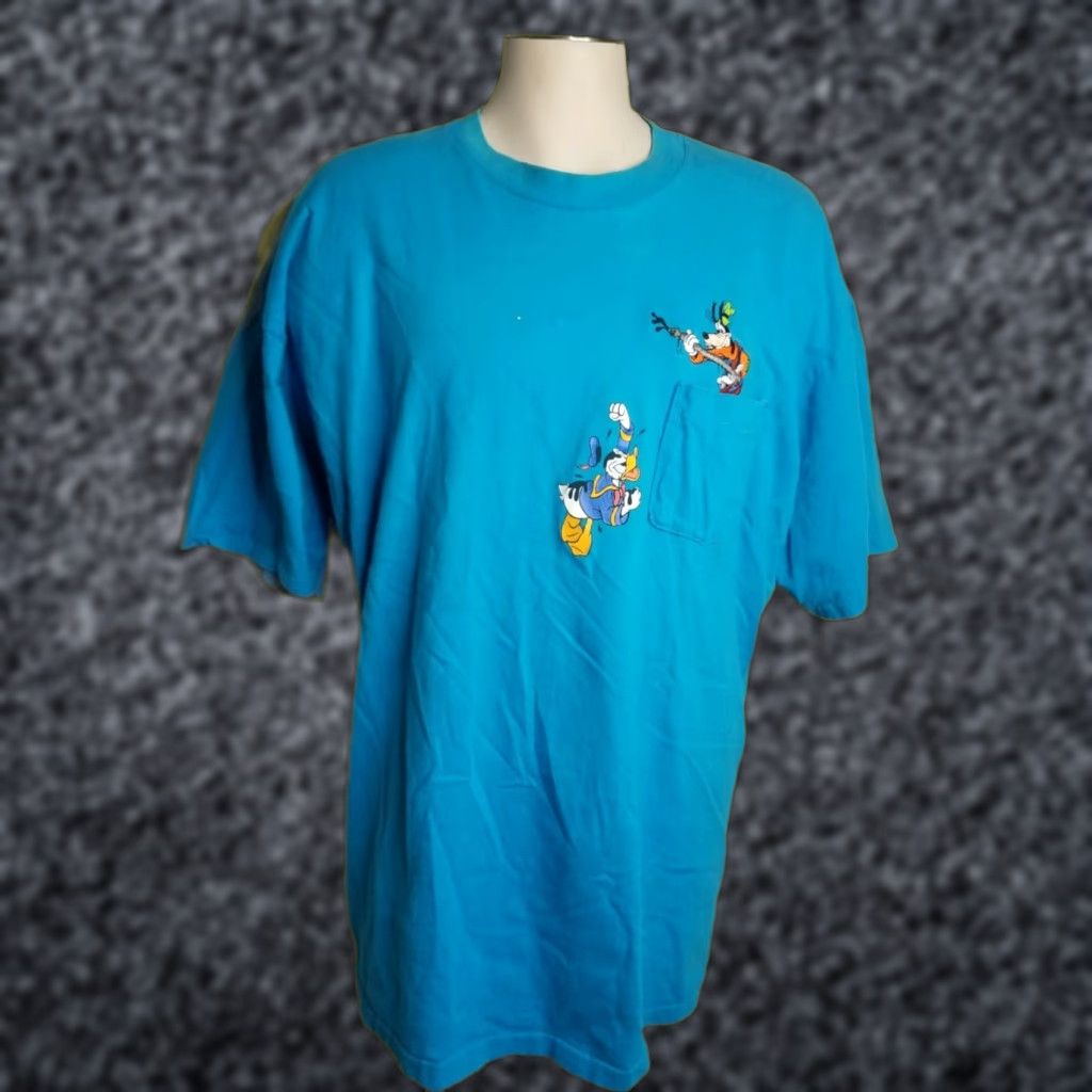 Disney VINTAGE Disney Designs Goofy Donald Duck Pocket T Shirt Embroidered Distressed Mens 3X Blue Cotton Size US XXL / EU 58 / 5 - 1 Thumbnail