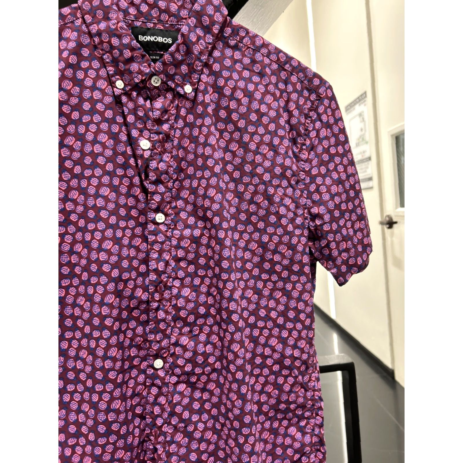 Bonobos Bonobos Shirt Mens M Slim Pink Cotton Floral Button-Up Short Sleeve | Button-Down Collar | Regular Size Type | Men Size US M / EU 48-50 / 2 - 5 Thumbnail