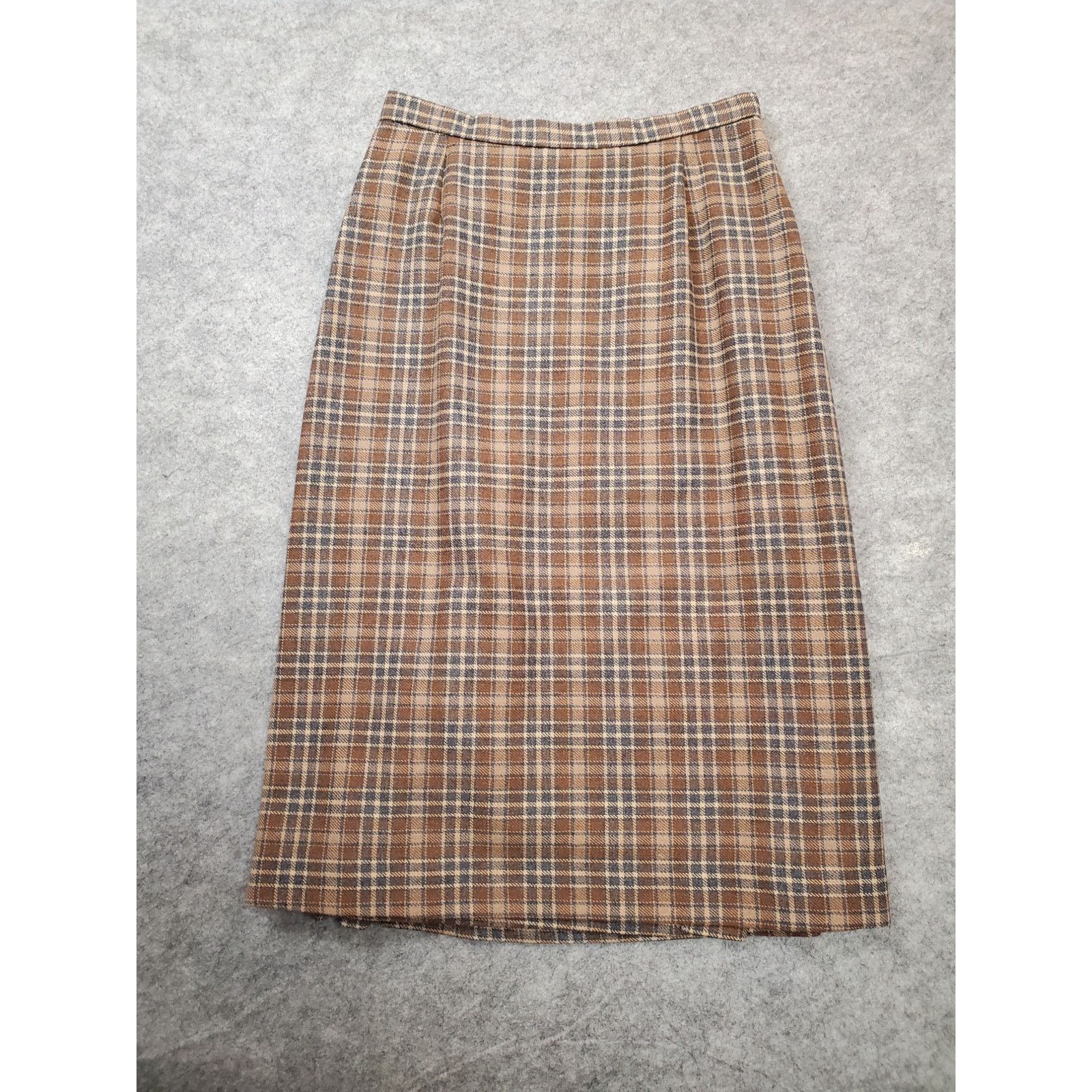 Other Vintage Women's Small Tan & Gray Plaid Wool Wrap Skirt Size 26" / US 2 / IT 38 - 2 Thumbnail