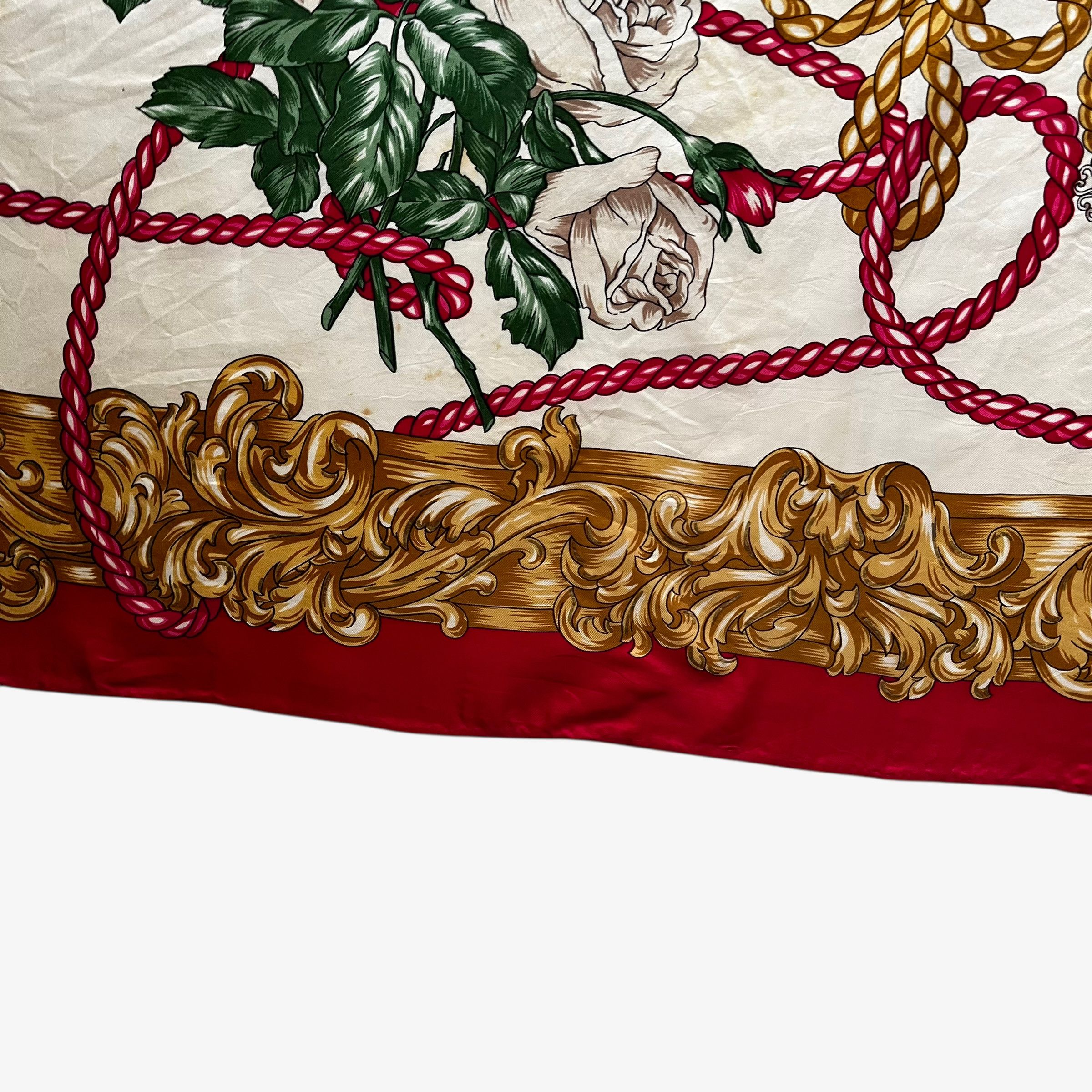 Moschino Vintage 90s Moschino Peace Baroque & Floral Print Silk Scarf Size ONE SIZE - 7 Thumbnail