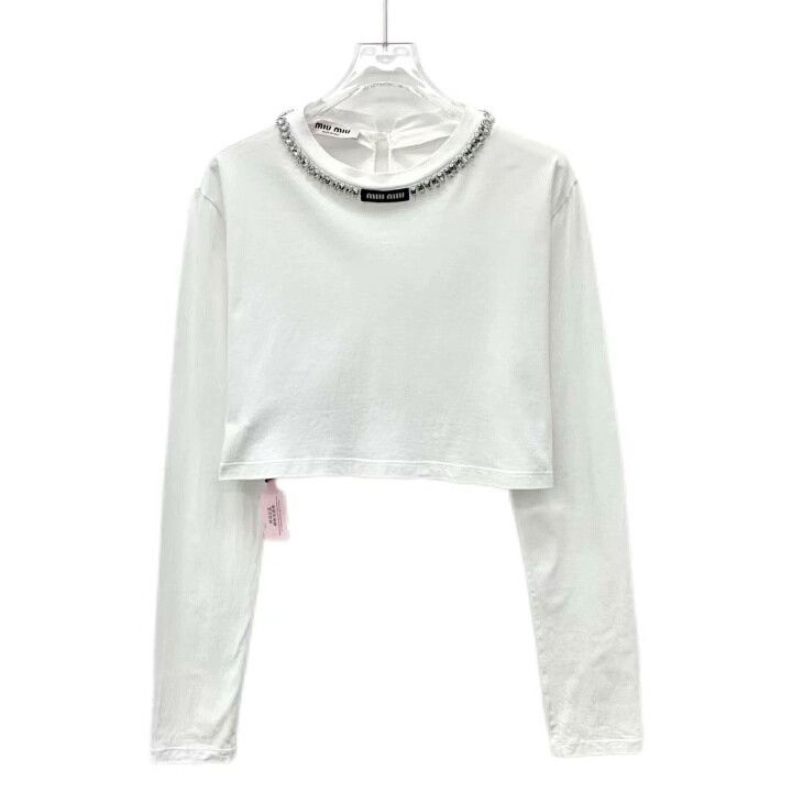 Miu Miu Miu Miu 22 White Logo Crystal Cotton Top Size M / US 6-8 / IT 42-44 - 1 Thumbnail