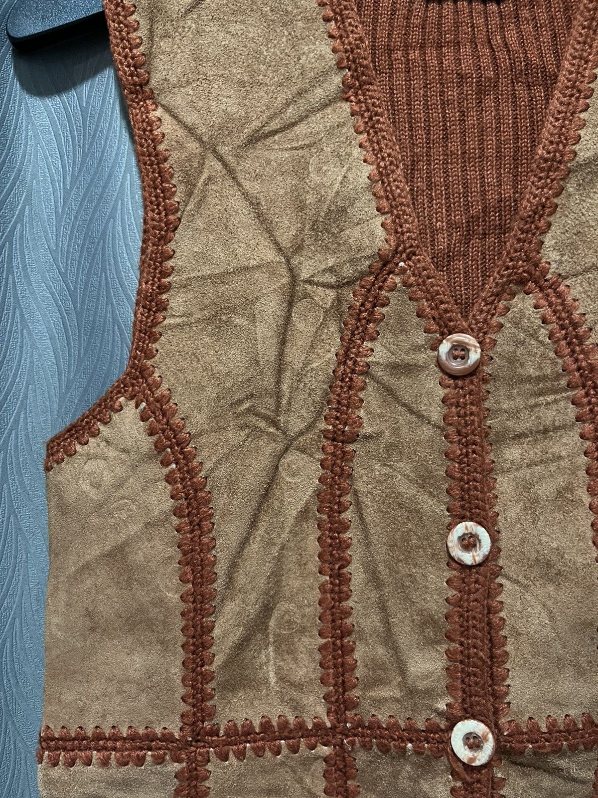 Leather Vintage patchwork knitted leather Vest Size M / US 6-8 / IT 42-44 - 3 Thumbnail