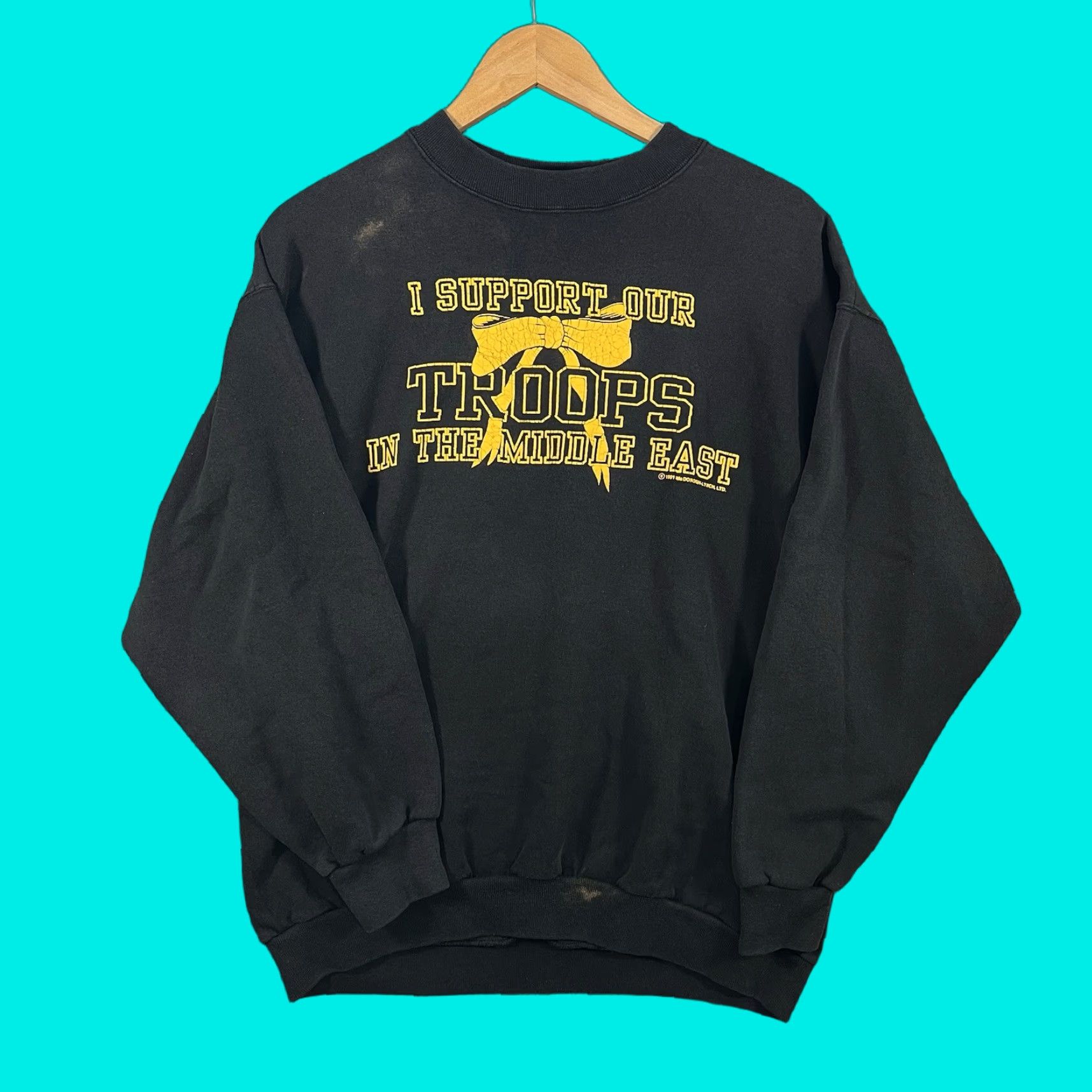 TEE JAYS VINTAGE Tee Jays 90s Sweatshirt Mens XL Black Graphic Print Military USA Support Our Troops Flag Size US XL / EU 56 / 4 - 1 Thumbnail