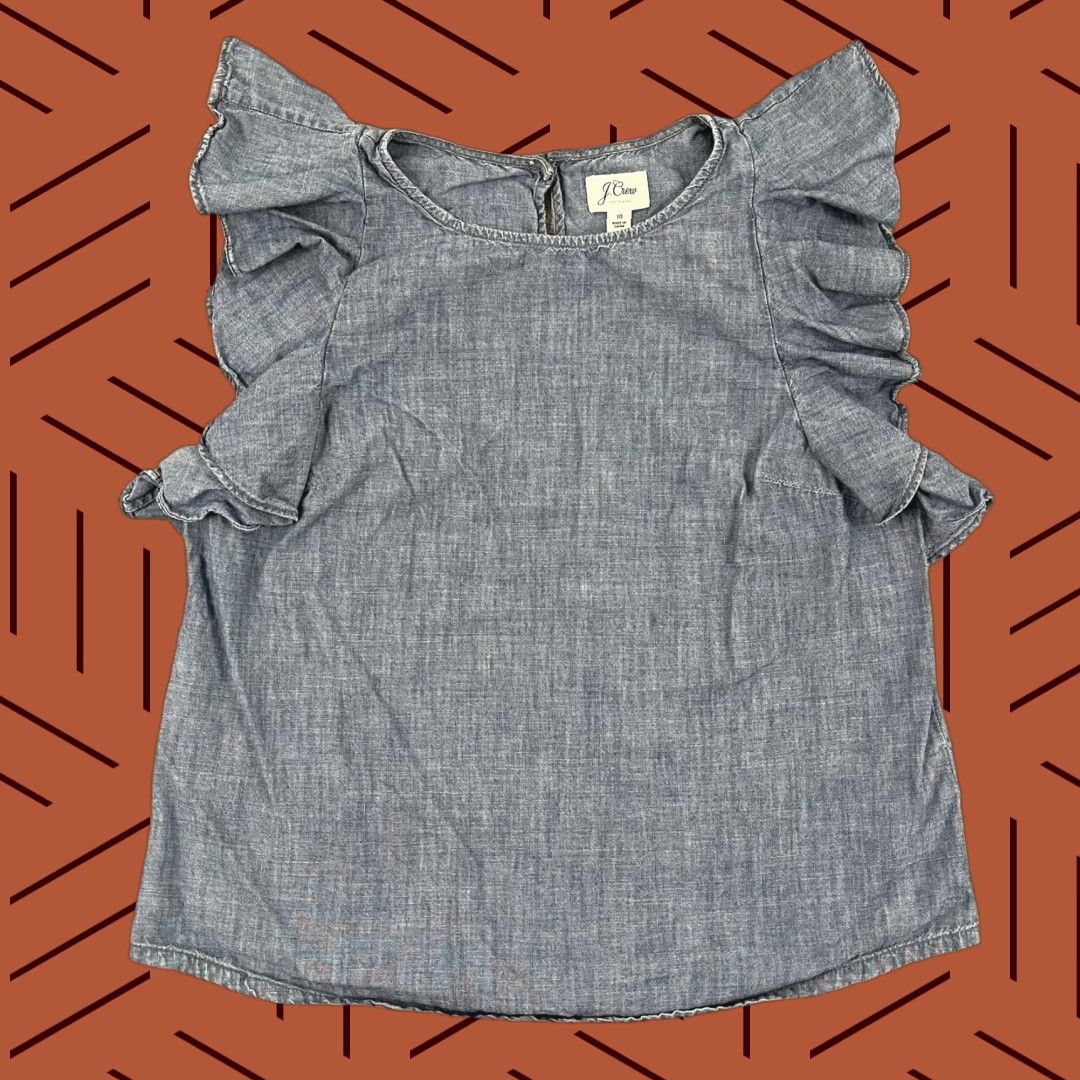 J.Crew VINTAGE J.CREW Blouse Top Womens Size 10 Chambray Casual Short Sleeve Crew Neck Shirt Size L / US 10 / IT 46 - 1 Thumbnail