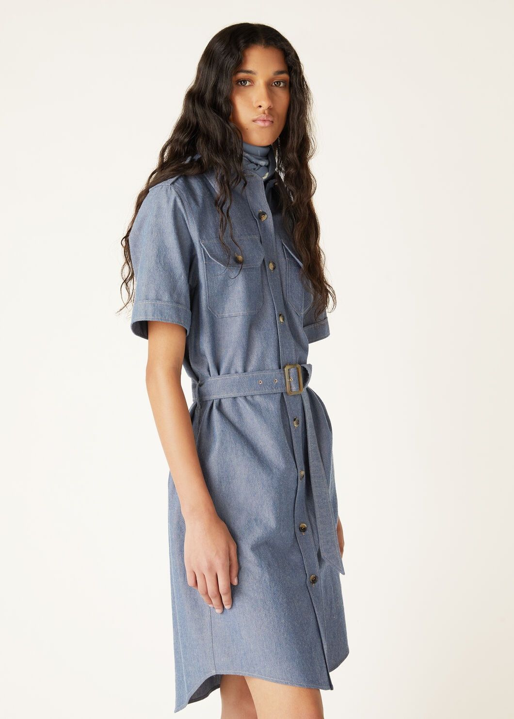 Loro Piana o1srvl11e0825 FAO6443 Annalisa Midi Dress in Blue Size M / US 6-8 / IT 42-44 - 4 Thumbnail