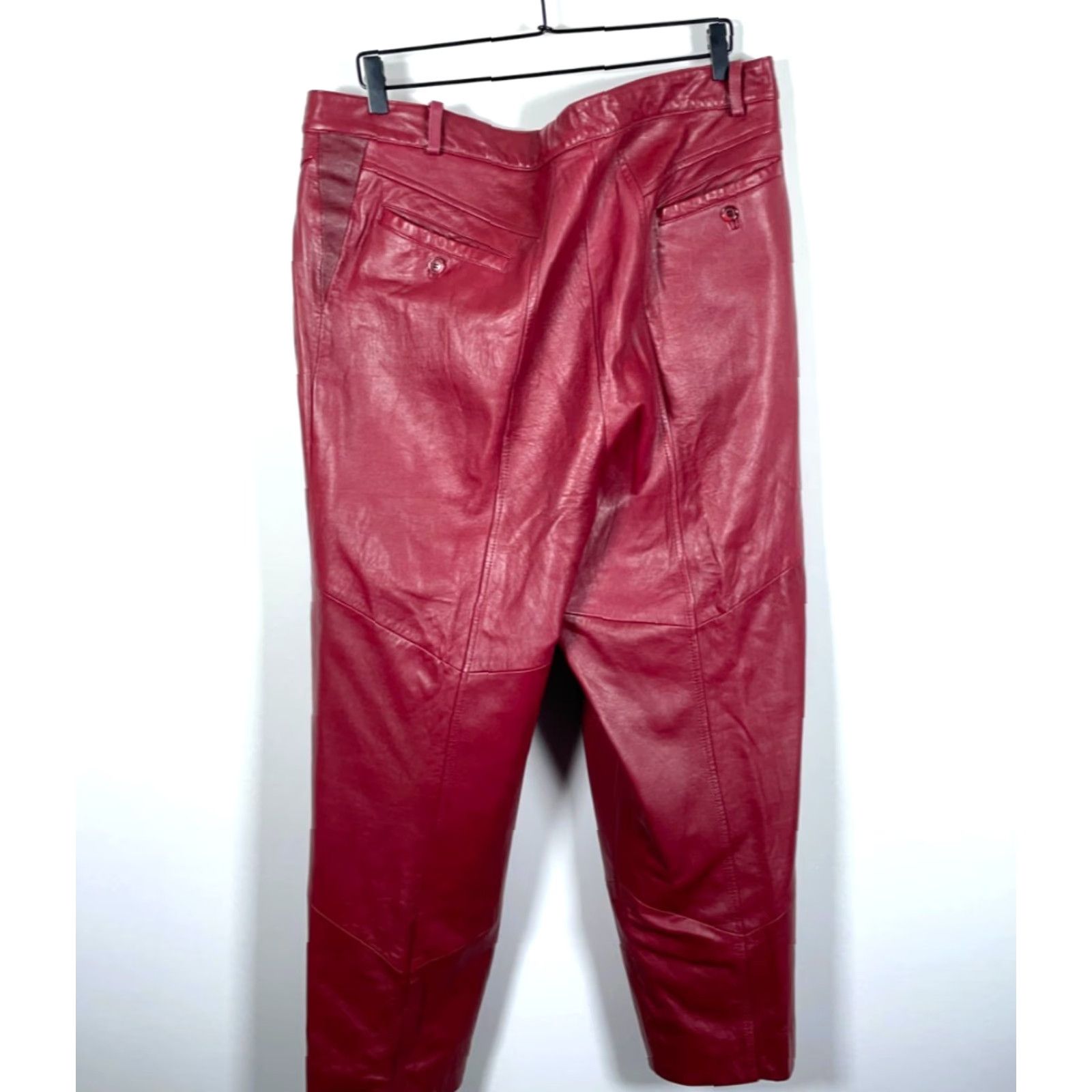 Vintage VINTAGE Saxony Leather Pants Men’s 36 x 29 Red Pleated Zip Up Biker 90s Size US 36 / EU 52 - 2 Thumbnail