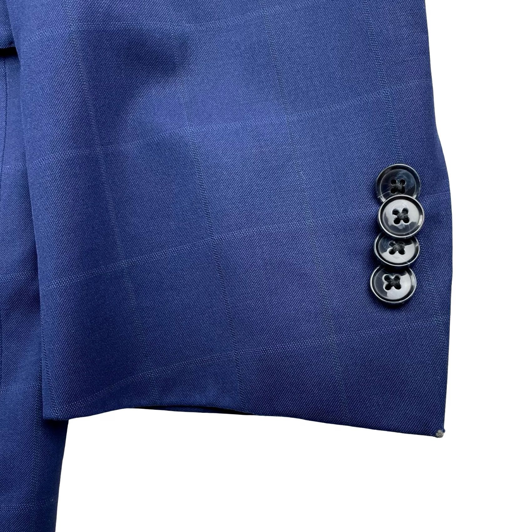 Peter Millar Peter Millar Blazer Jacket Men's 100% Wool Blue Windowpane Plaid 40R 2-Button Notch Lapel Tailored Regular Jacket/Coat Size 40R - 4 Thumbnail