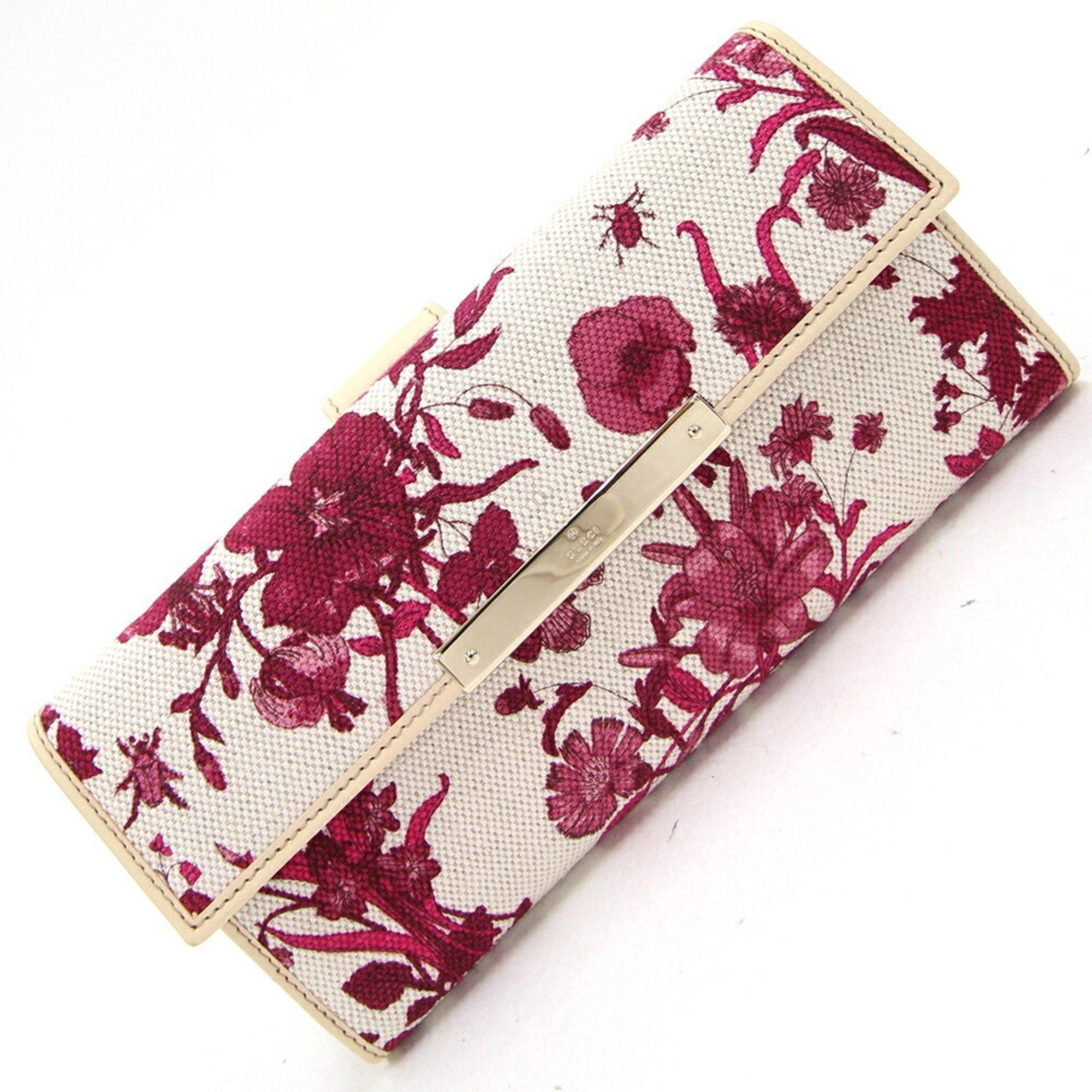 image of Gucci W Long Wallet 112715 Purple White Canvas Leather Flower Ladies in Black, Women's