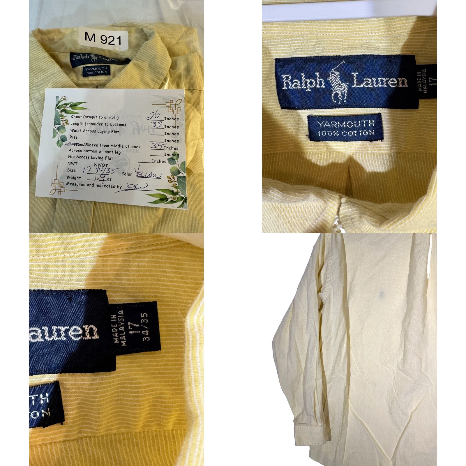 Ralph Lauren Ralph Lauren Yarmouth Dress Shirt Men’s 17 34/35 Yellow Striped Cotton Classic Shirt Size 46R - 8 Thumbnail