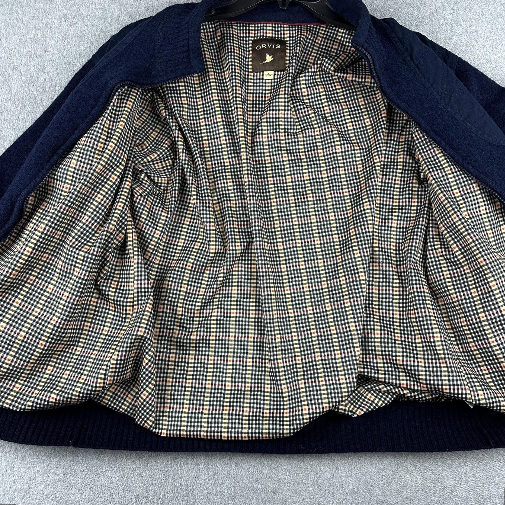 Orvis Orvis Sweater Jacket Mens Medium Navy Wool Full Zip Plaid Lined Shooting Patch Size US XL / EU 56 / 4 - 5 Thumbnail
