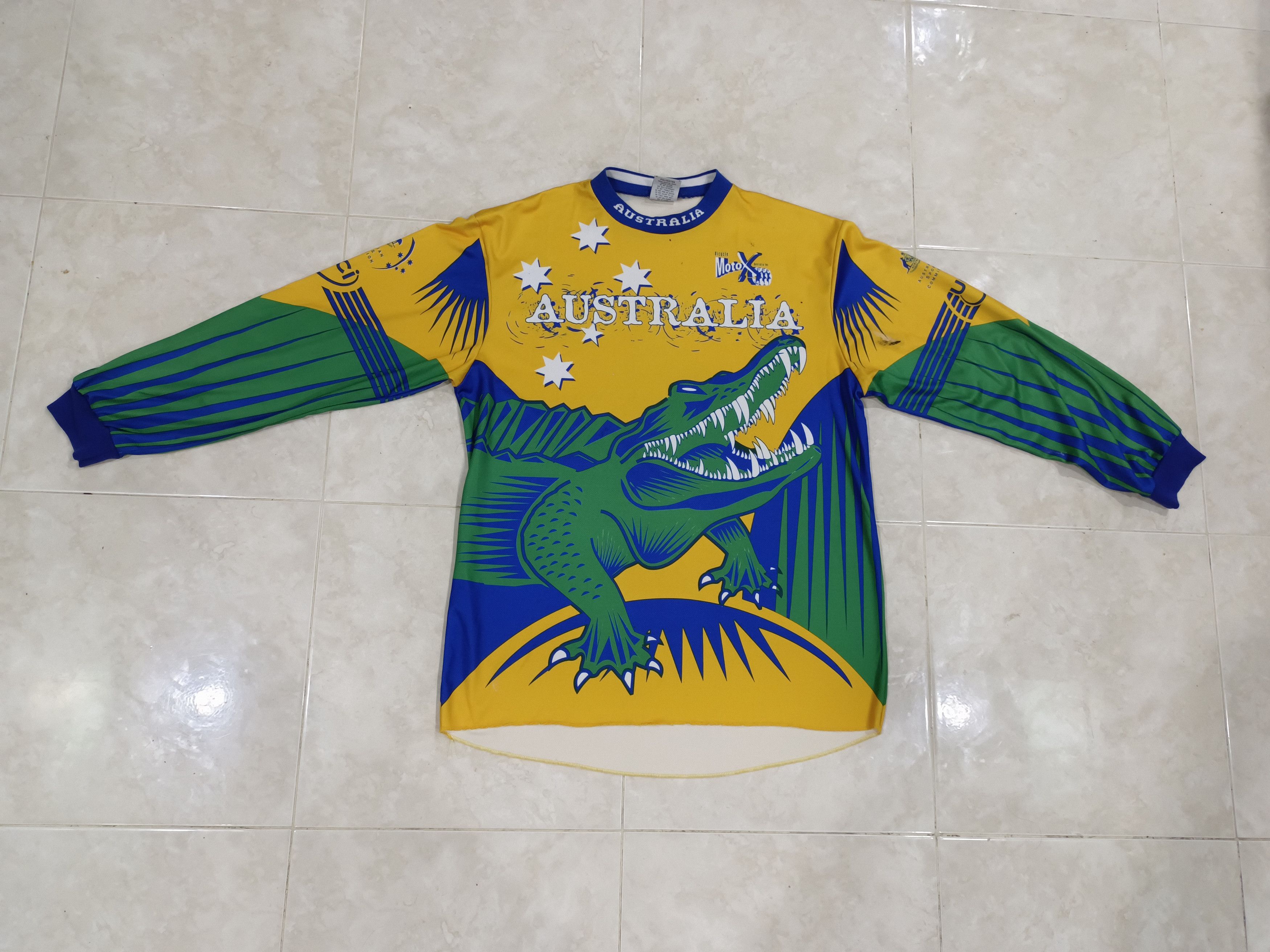 Image of Vintage Bicycle Moto X Australia Jersey in Blue Yellow, Men's (Size XL)