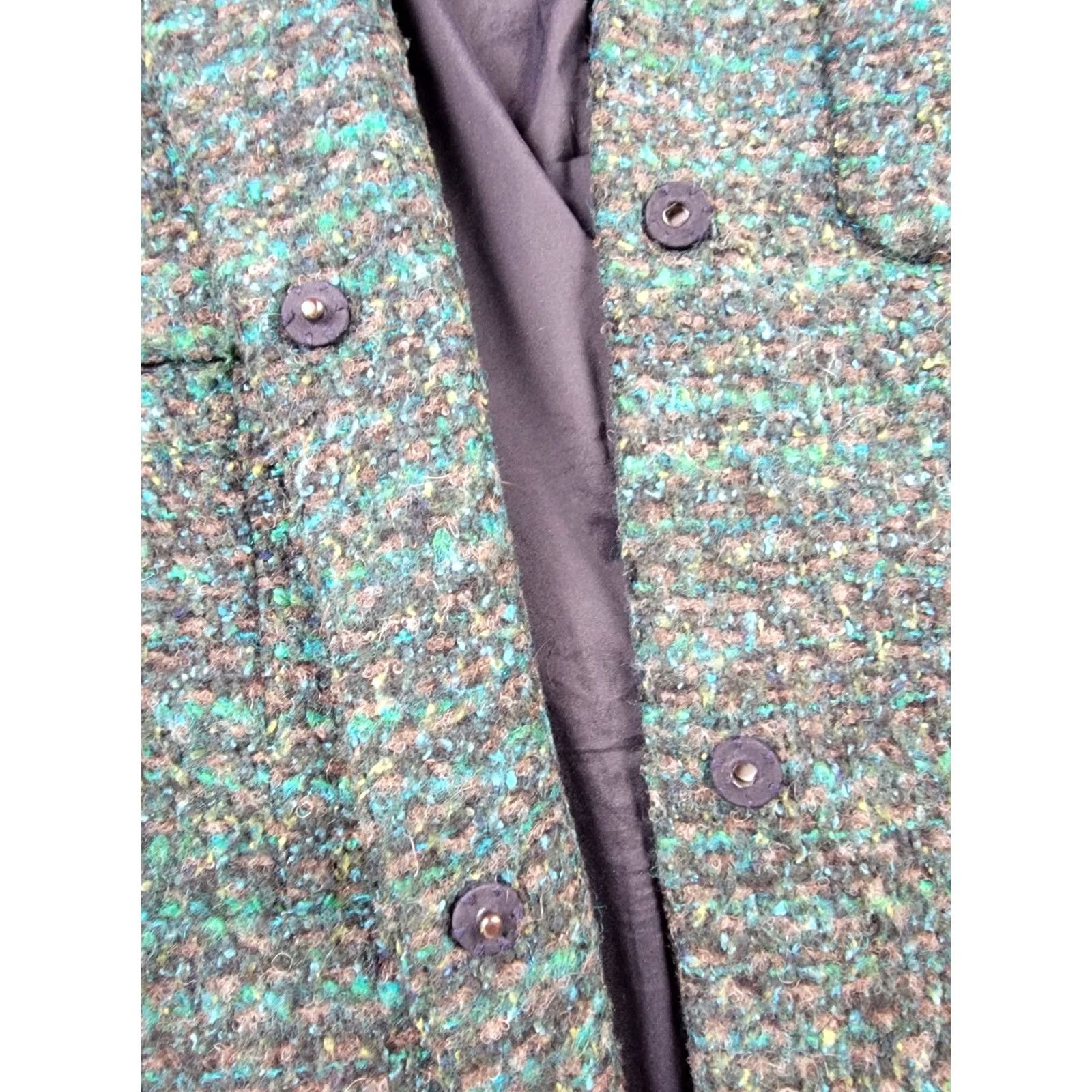 Ann Taylor Ann Taylor Blazer Womens 2 Green Black Blue Wool Blend Snap Button Lined Size XS / US 0-2 / IT 36-38 - 4 Thumbnail
