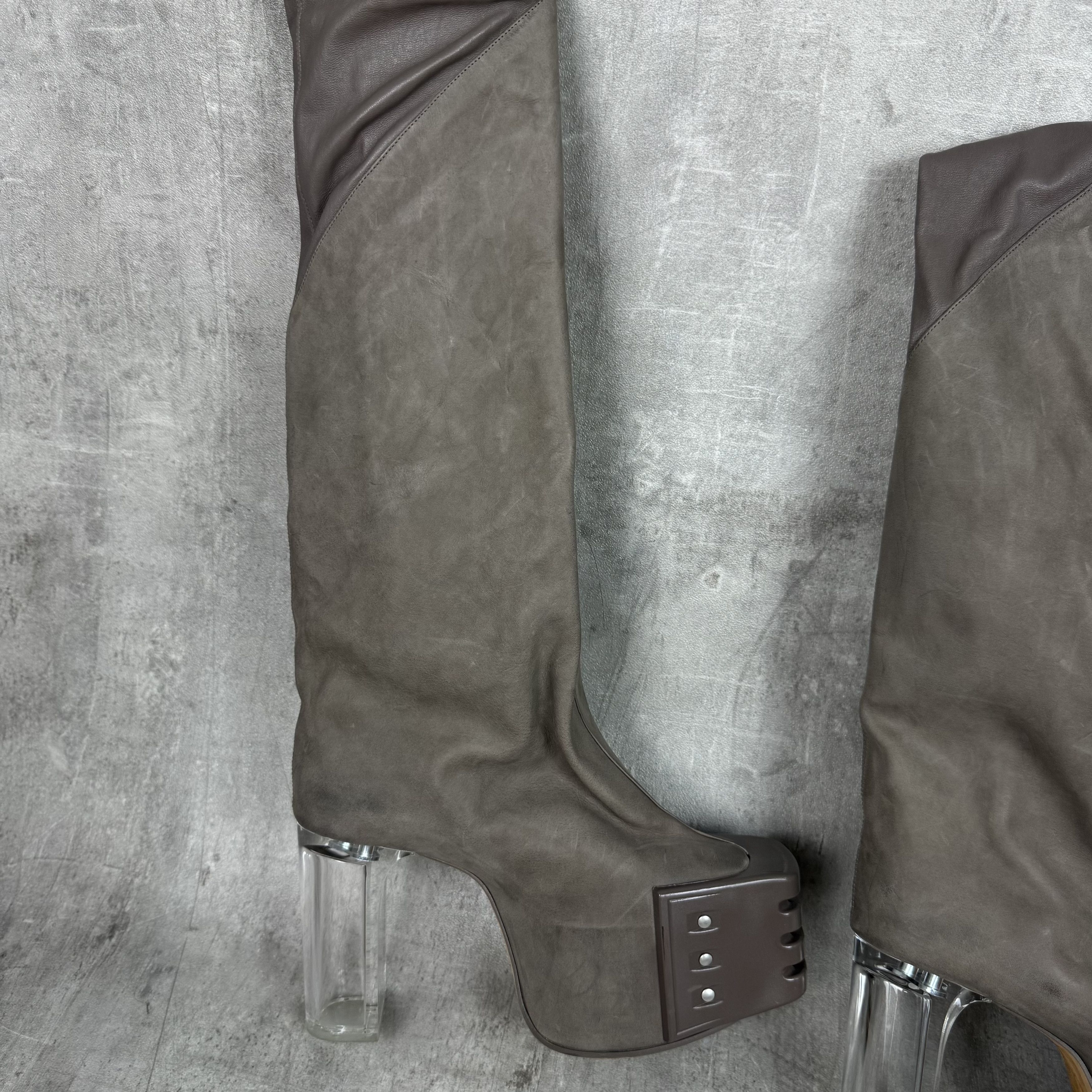 Rick Owens RICK OWENS Oblique Thigh High Kiss Heels Grill Beveled Boots Size US 6 / EU 39 - 9 Thumbnail