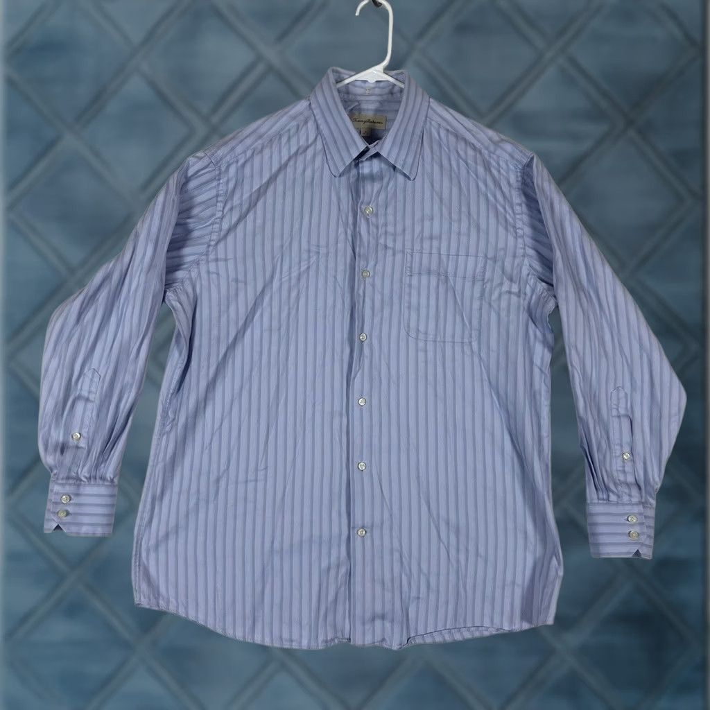 Tommy Bahama Tommy Bahama Button-Up Shirt Mens 16 (32-33) Long Sleeve Striped Silk Blend Cotton Blend Navy Blue/Multi Size US L / EU 52-54 / 3 - 1 Thumbnail