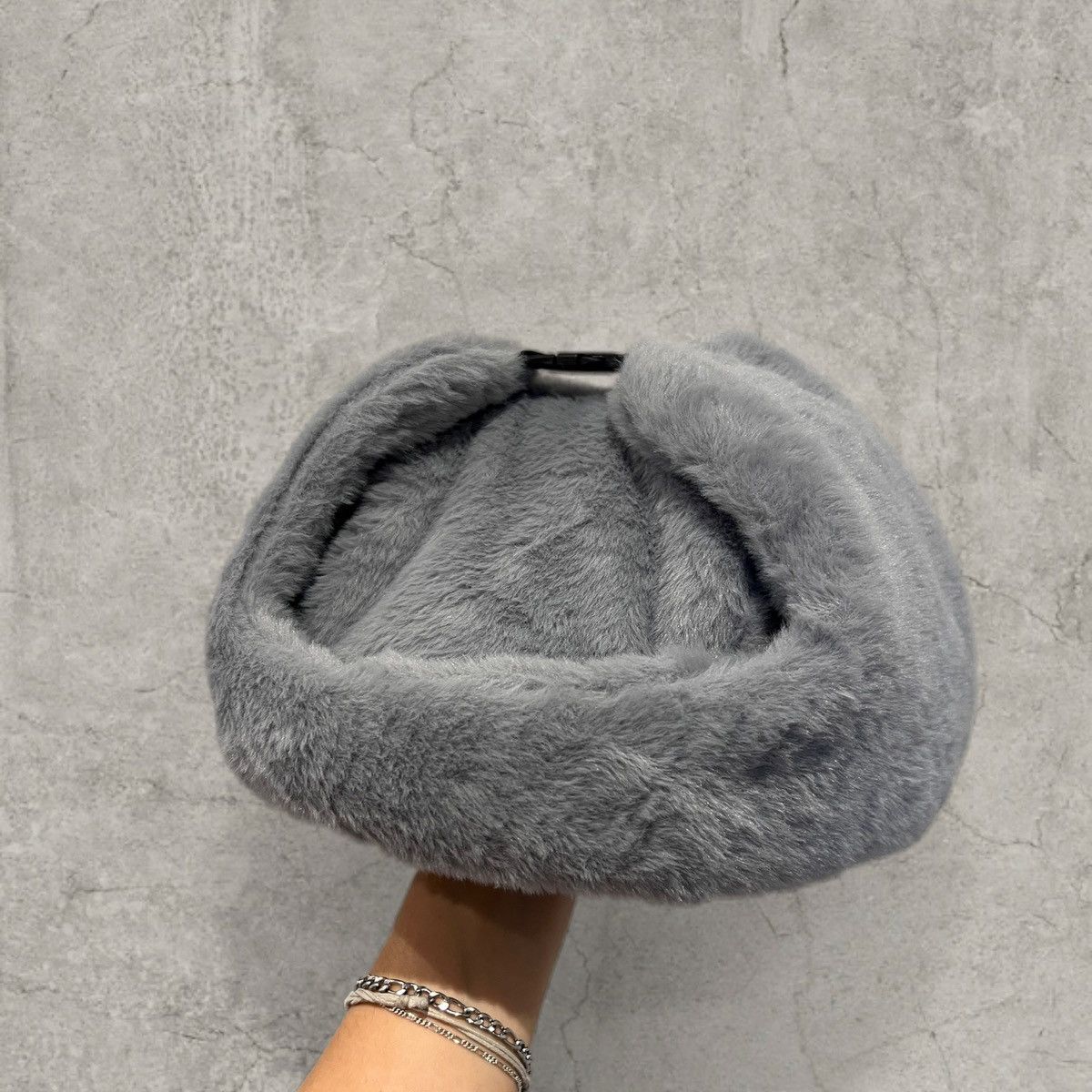 Japanese Brand Russian Ushanka fluffy winter hat, grey faux fur. One size Size ONE SIZE - 3 Thumbnail