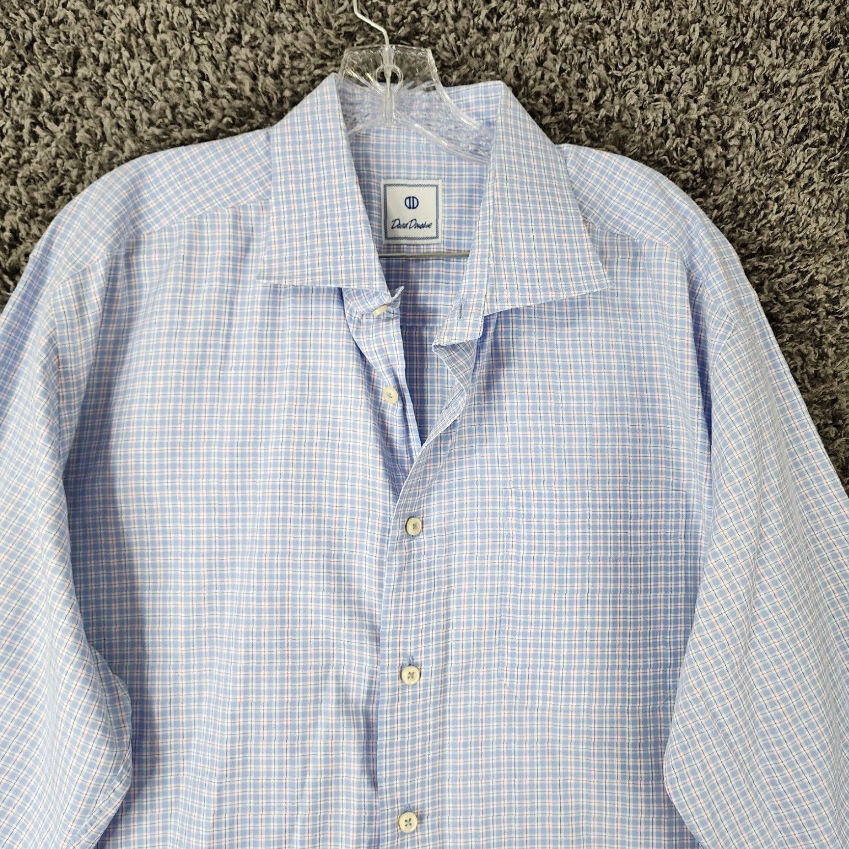David Donahue DAVID DONAHUE Dress Shirt Men’s Blue Plaid 2XL Long Sleeve 100% Cotton Slim/Regular Chest 28 in 34 in Dress Shirt Mens Size 48R - 3 Thumbnail