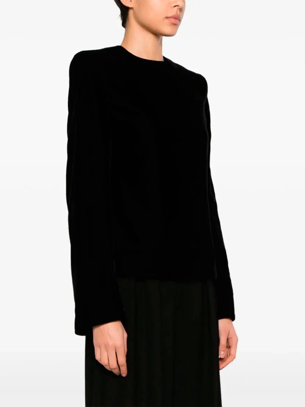 Saint Laurent Paris o1s1wg110225 770530 Top Velours De Soie Fluide Blouse Noir Size XS / US 0-2 / IT 36-38 - 3 Thumbnail