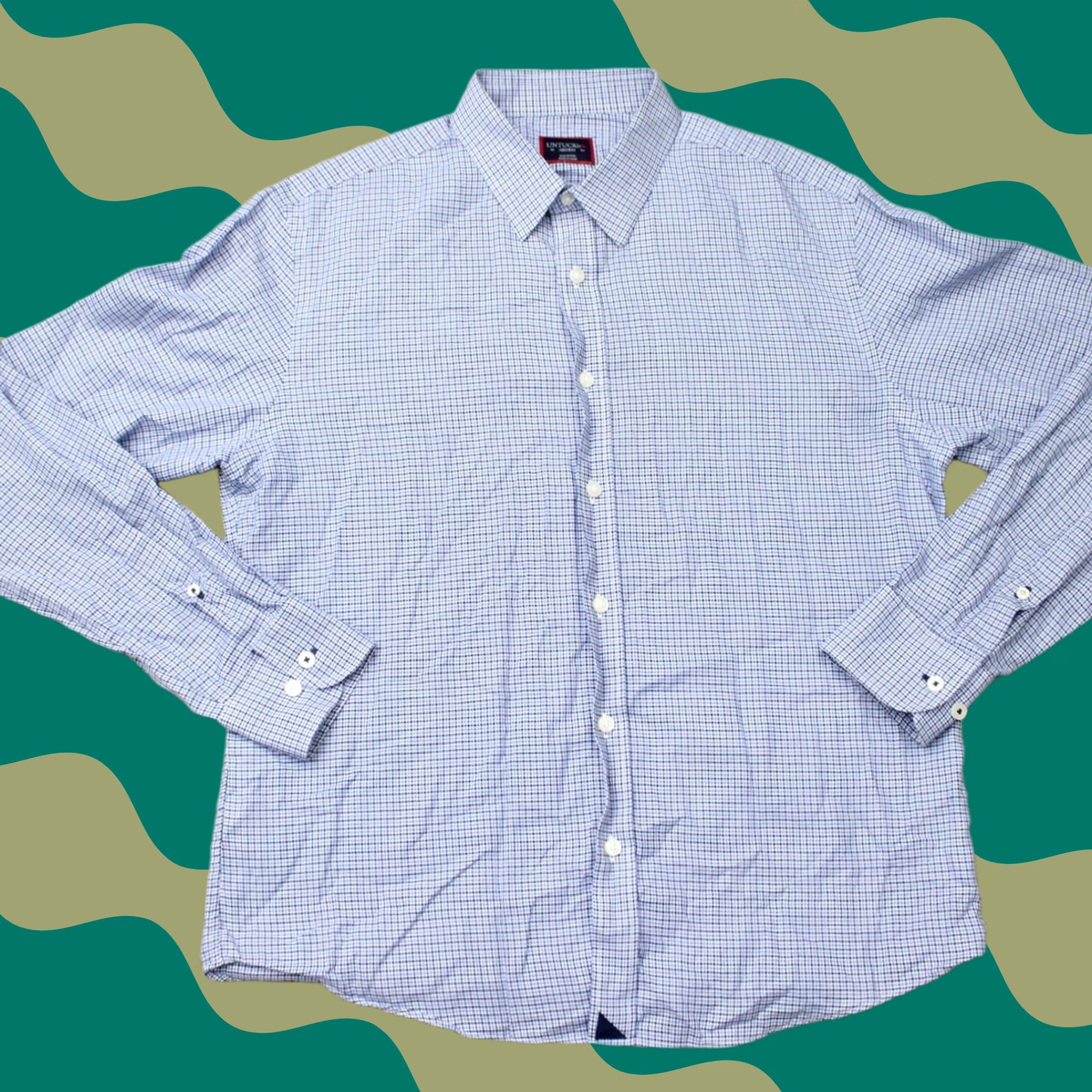 UNTUCKit UNTUCKit Shirt Men Medium Blue Checkered 100% Cotton Long Sleeve Button-Up Carded? Size US M / EU 48-50 / 2 - 1 Thumbnail