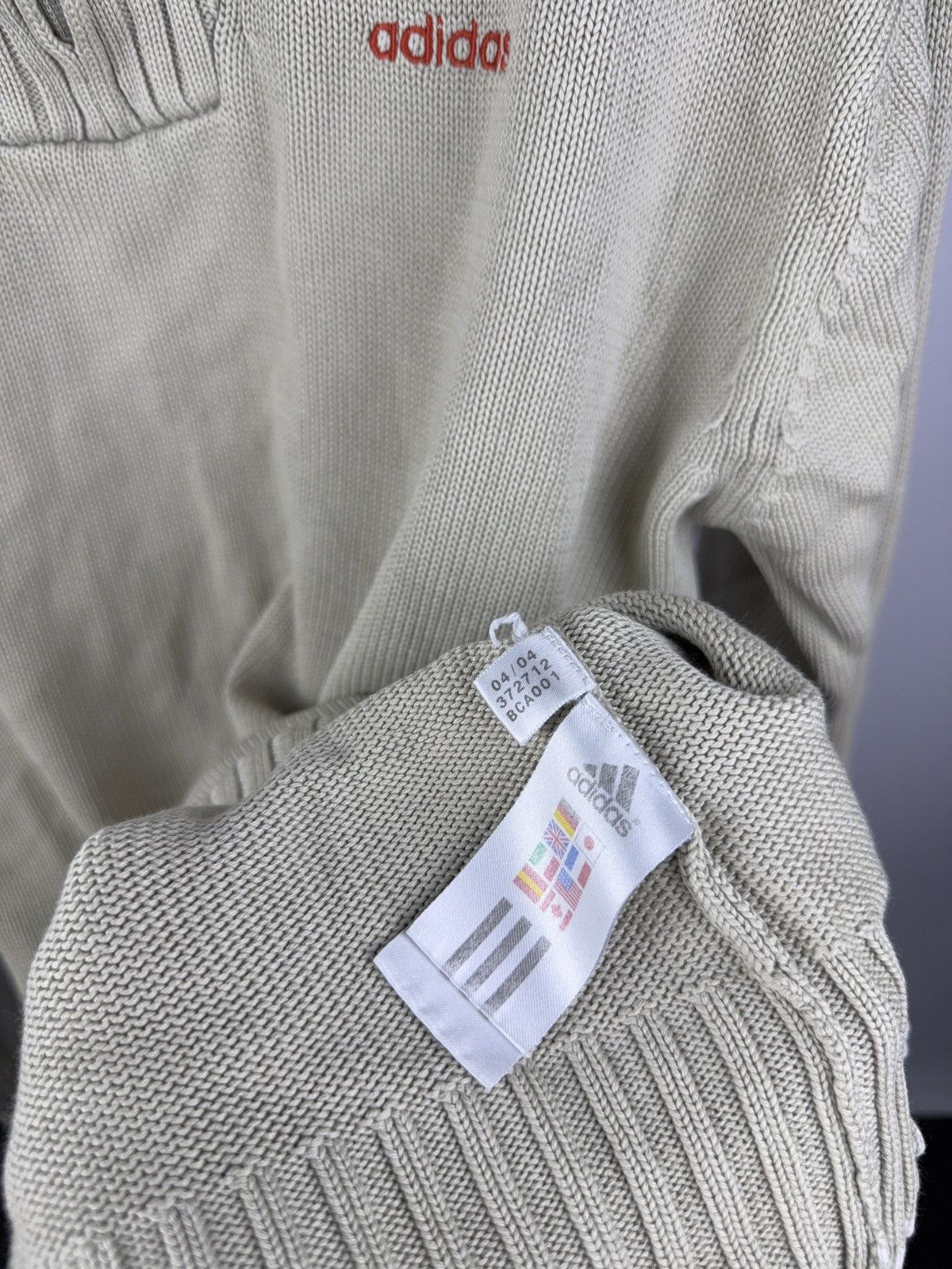 Adidas Vintage Adidas Ribbed Zip Neck Knit Sweater Beige Y2K Style Size US L / EU 52-54 / 3 - 9 Thumbnail