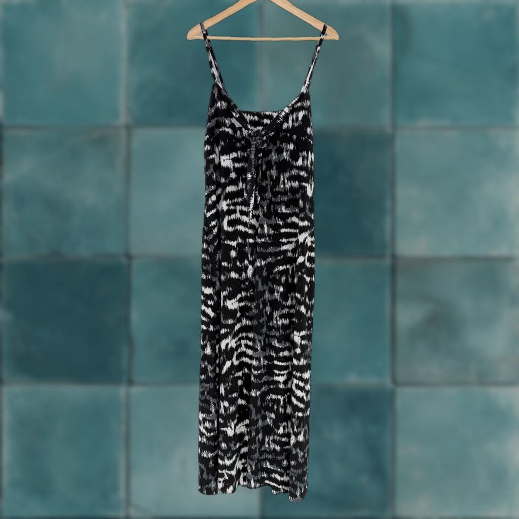 Anne Klein Anne Klein Maxi Tie Front Geometric Print Dress XL Black Sleeveless Halter Knit Stretch Boho Casual Summer Vacation Women’s Size XL / US 12-14 / IT 48-50 - 1 Thumbnail