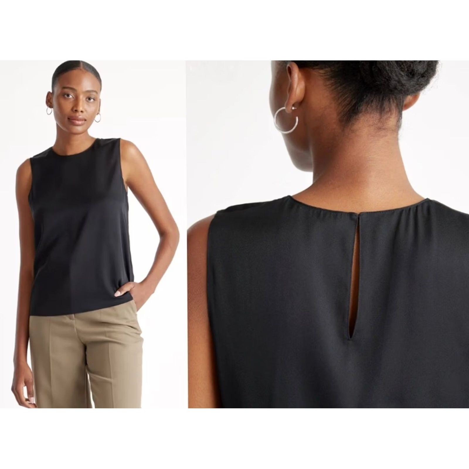 Quince Quince Tank Women Black L Silk Spandex Stretch Machine Washable Basic Sleeveless Scoop Neck Size L / US 10 / IT 46 - 6 Thumbnail