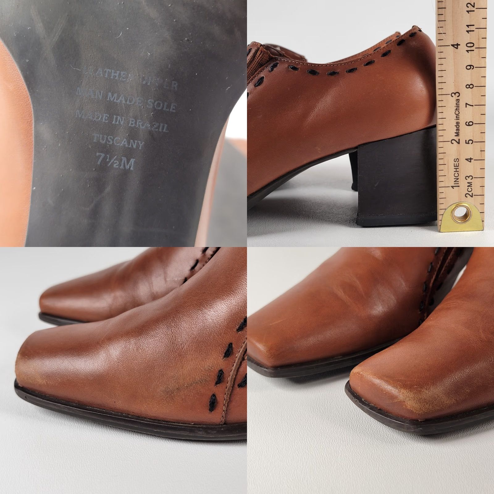 Worthington Worthington Heeled Bootie Shoe Women's 7.5 Leather Brown Square Toe Slip On Block Heel Mid Calf Ankle Bootie Modern Casual Business Size US 8 / IT 38 - 8 Thumbnail