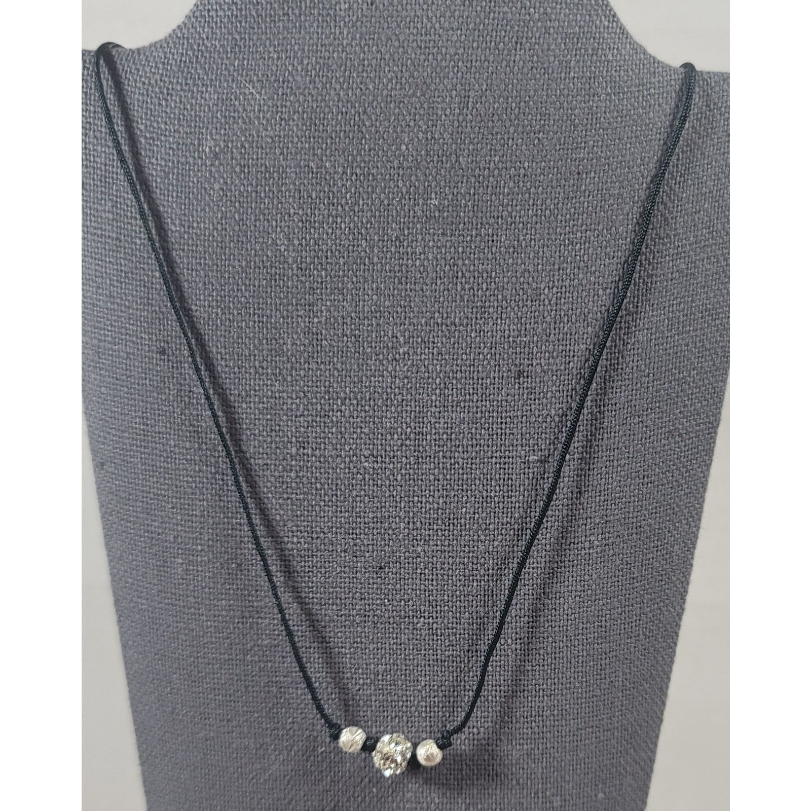 Other Black Rope Silver Beads With Stones 8" Necklace Delicate Size ONE SIZE - 1 Thumbnail