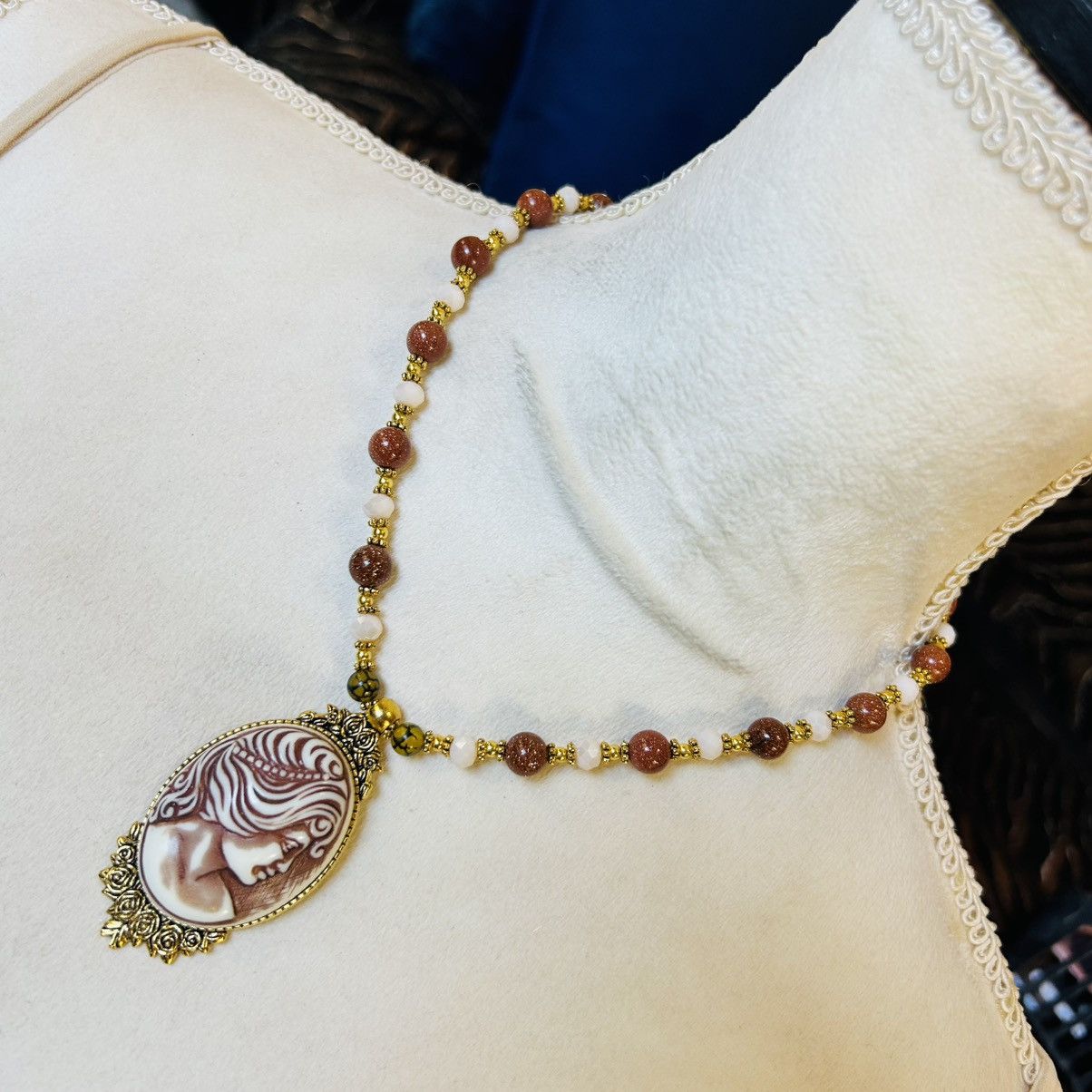 Handmade Handcrafted vintage high dome Victorian lady cameo necklace Size ONE SIZE - 1 Thumbnail