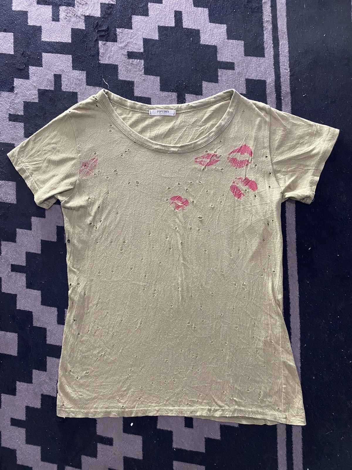 Pre-owned Hysteric Glamour X If Six Was Nine Japanese Artisanal Kiss Distressed Tshirt Mm6 Style In Olive Green