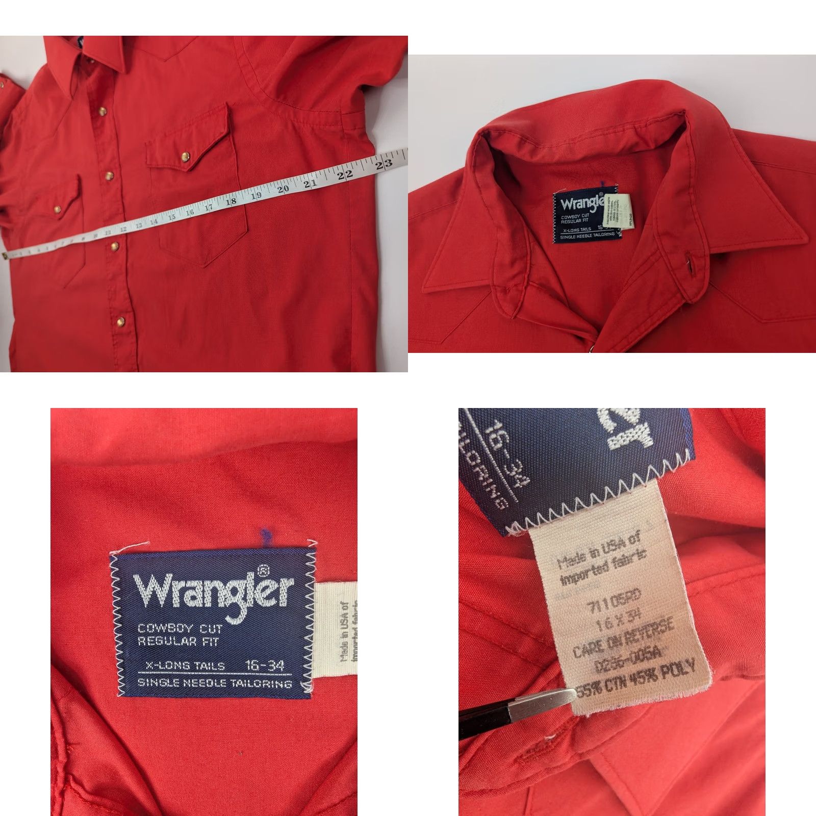 Wrangler VINTAGE Wrangler Shirt Mens Red Cowboy Cut X-Long Tails Pearl Snap USA 16x34 Button-Up Size US S / EU 44-46 / 1 - 8 Thumbnail