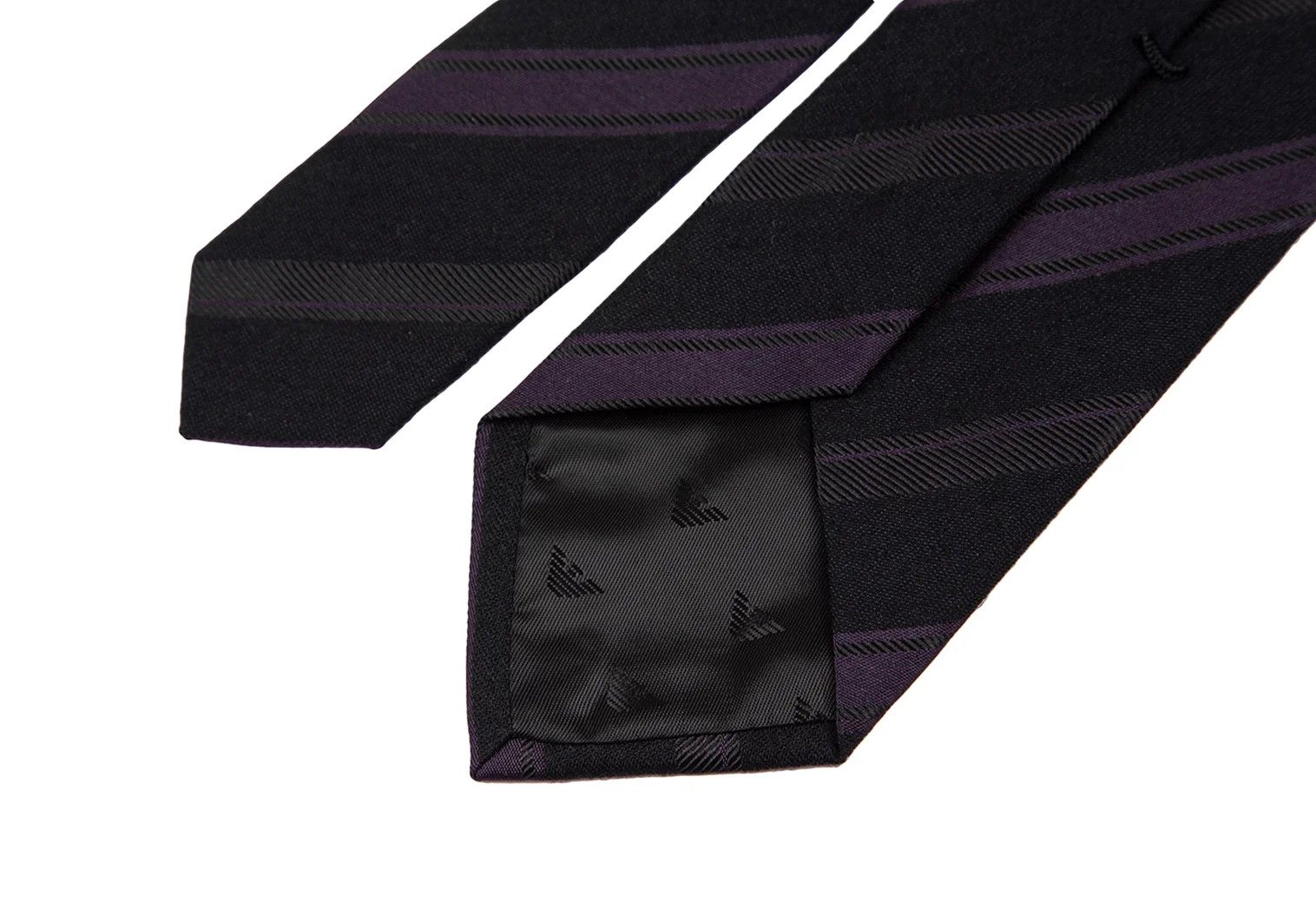 Emporio Armani Wool-Silk Alternate Regimental Tie in Navy Gray Size ONE SIZE - 6 Thumbnail