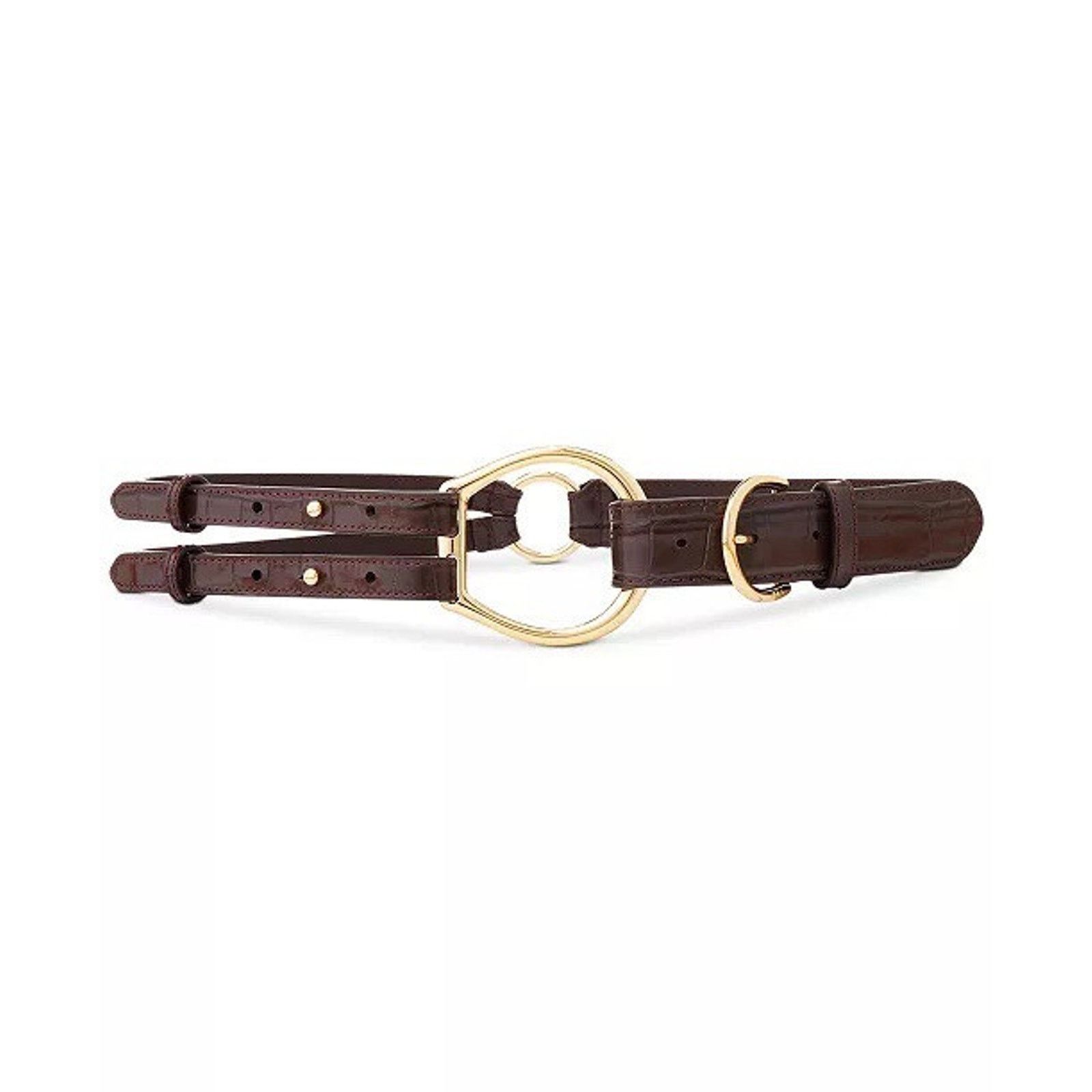 Lauren Ralph Lauren Ralph Lauren Tri-Strap Croc-Embossed Leather Belt Brown Gold Size ONE SIZE - 1 Thumbnail