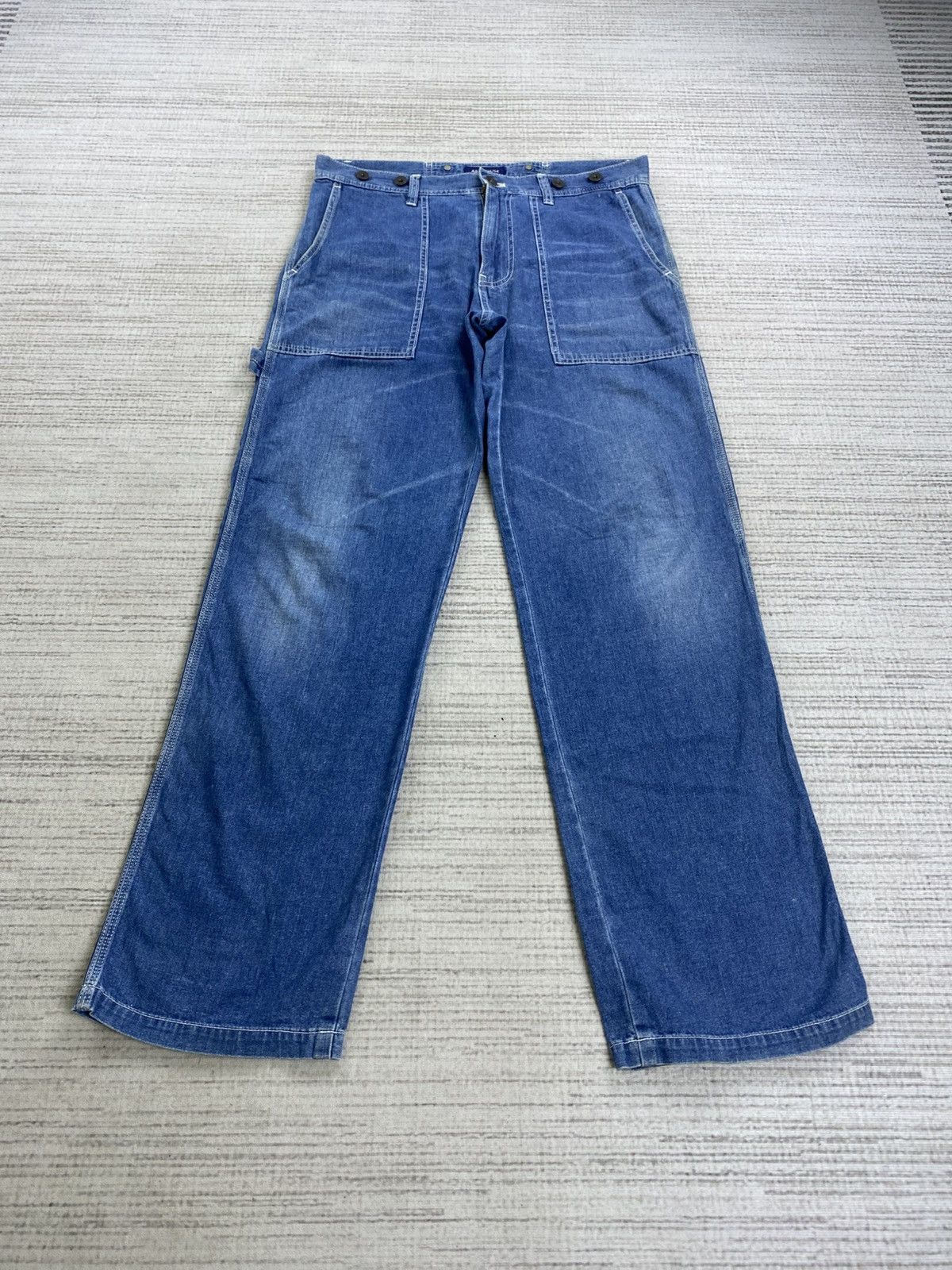 ABAHOUSE × Japanese Brand × Vintage Vintage Abahouse Carpenter Buckle Back Denim Pants Size US 34 / EU 50 - 1 Thumbnail