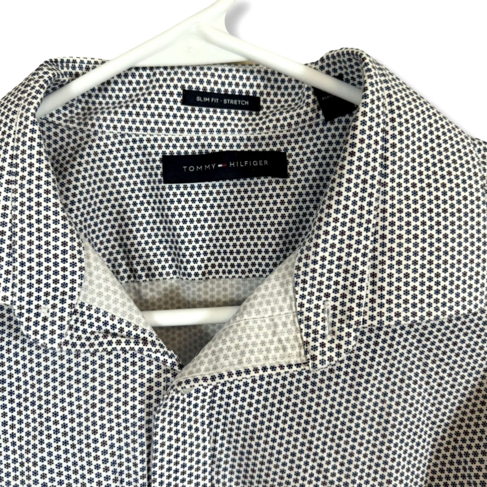 Tommy Hilfiger Tommy Hilfiger Dress Shirt Men L Slim Fit Navy White Long Sleeve Button Up M 32 Size 42R - 4 Thumbnail
