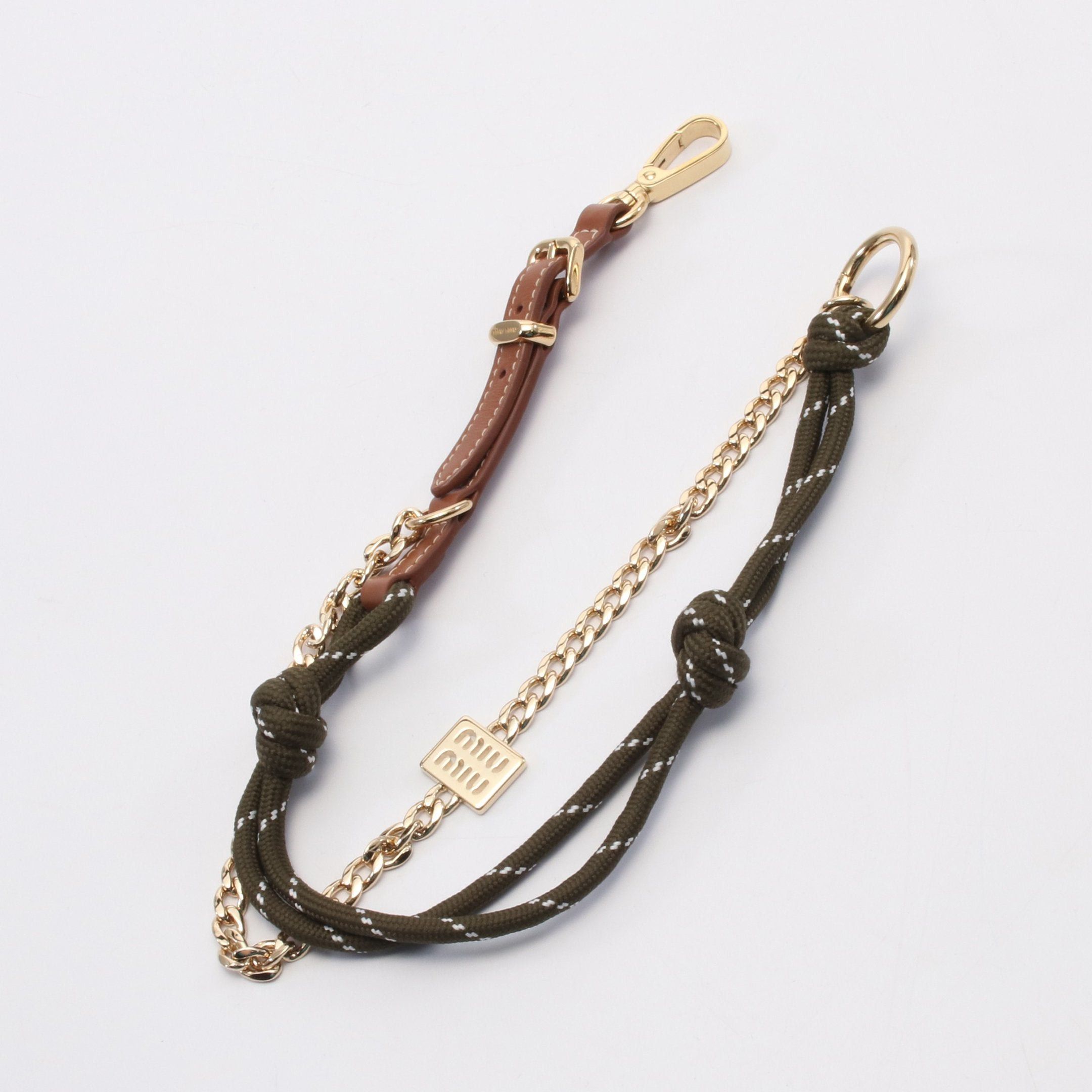 Miu Miu Miu Miu Trick Bag Charm Leather Fabric Gp Brown Khaki Green Gold Size ONE SIZE - 1 Thumbnail