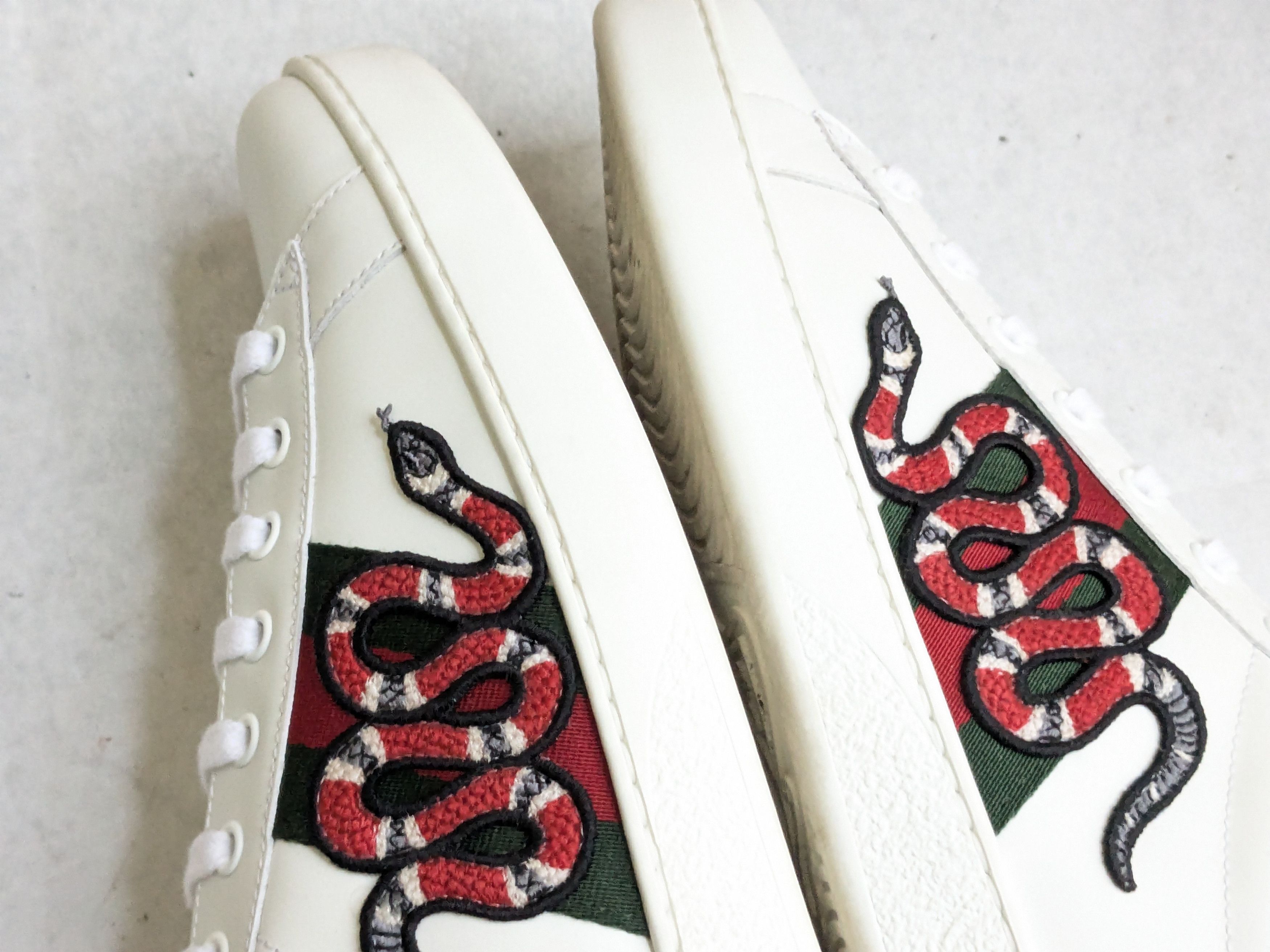 Gucci Gucci Ace Sneakers Snake 12.5 White Leather Low Tops Size US 12.5 / EU 45-46 - 10 Thumbnail