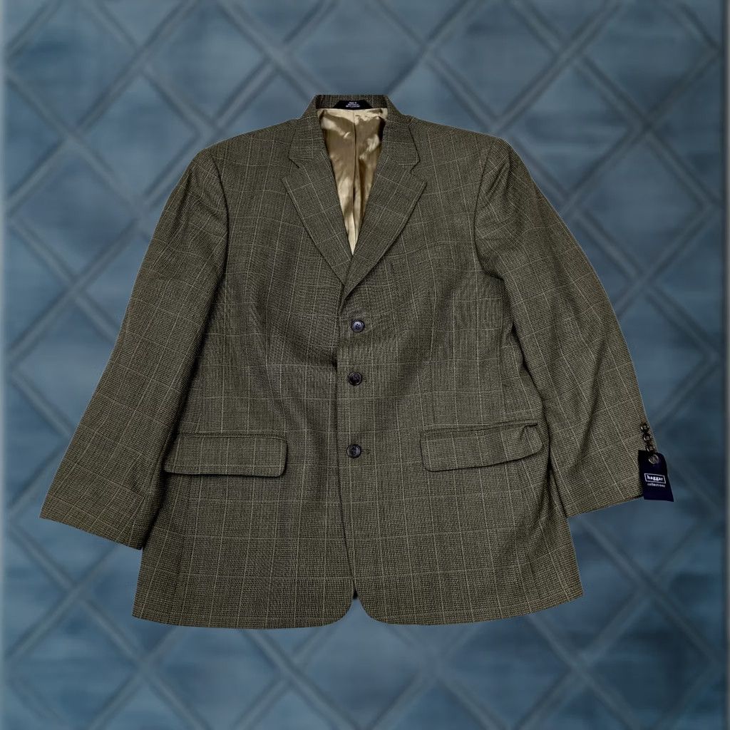 Vintage Hagger Blazer 42S Beige Windowpane Wool Blend 2 Button Single-Breasted Notch Lapel Mens Jacket Size 42R - 1 Thumbnail